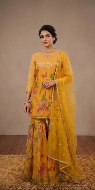 Nice Yellow Soft Organza Embroidery Work Salwar Suit