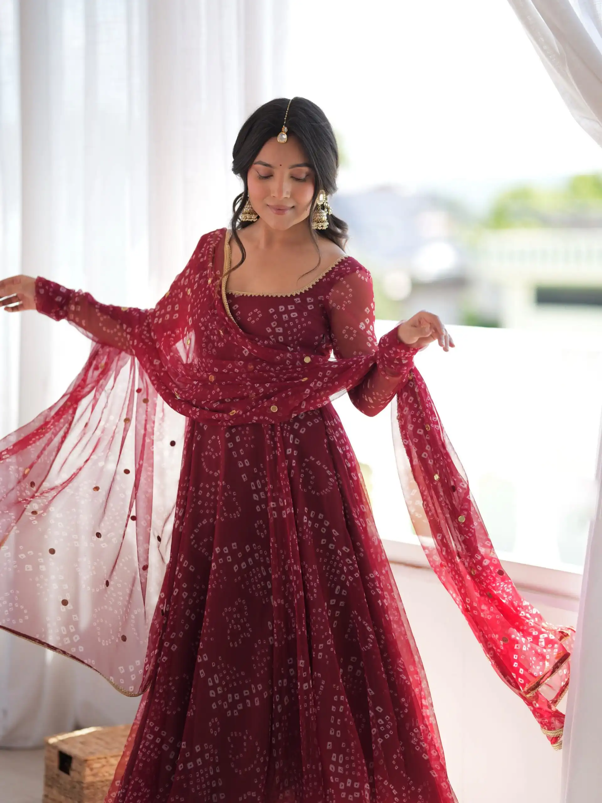Perfect Maroon Faux Georgette Digital Print Work Salwar Suit - Image 6