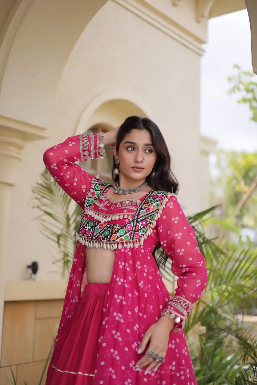 Perfect Pink Faux Georgette Patchwork Work Lehenga Choli - Image 2