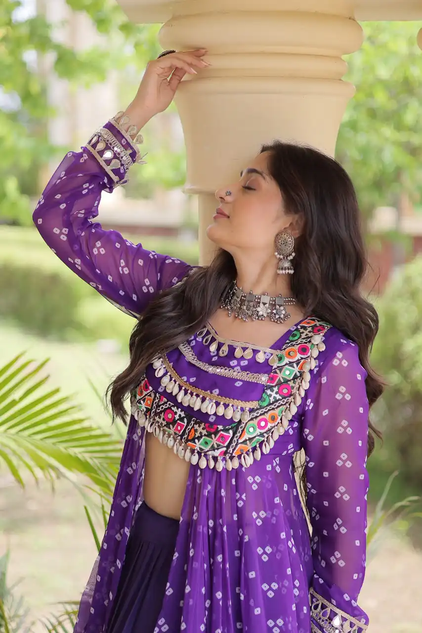 Perfect Purple Faux Georgette Patchwork Work Lehenga Choli - Image 2