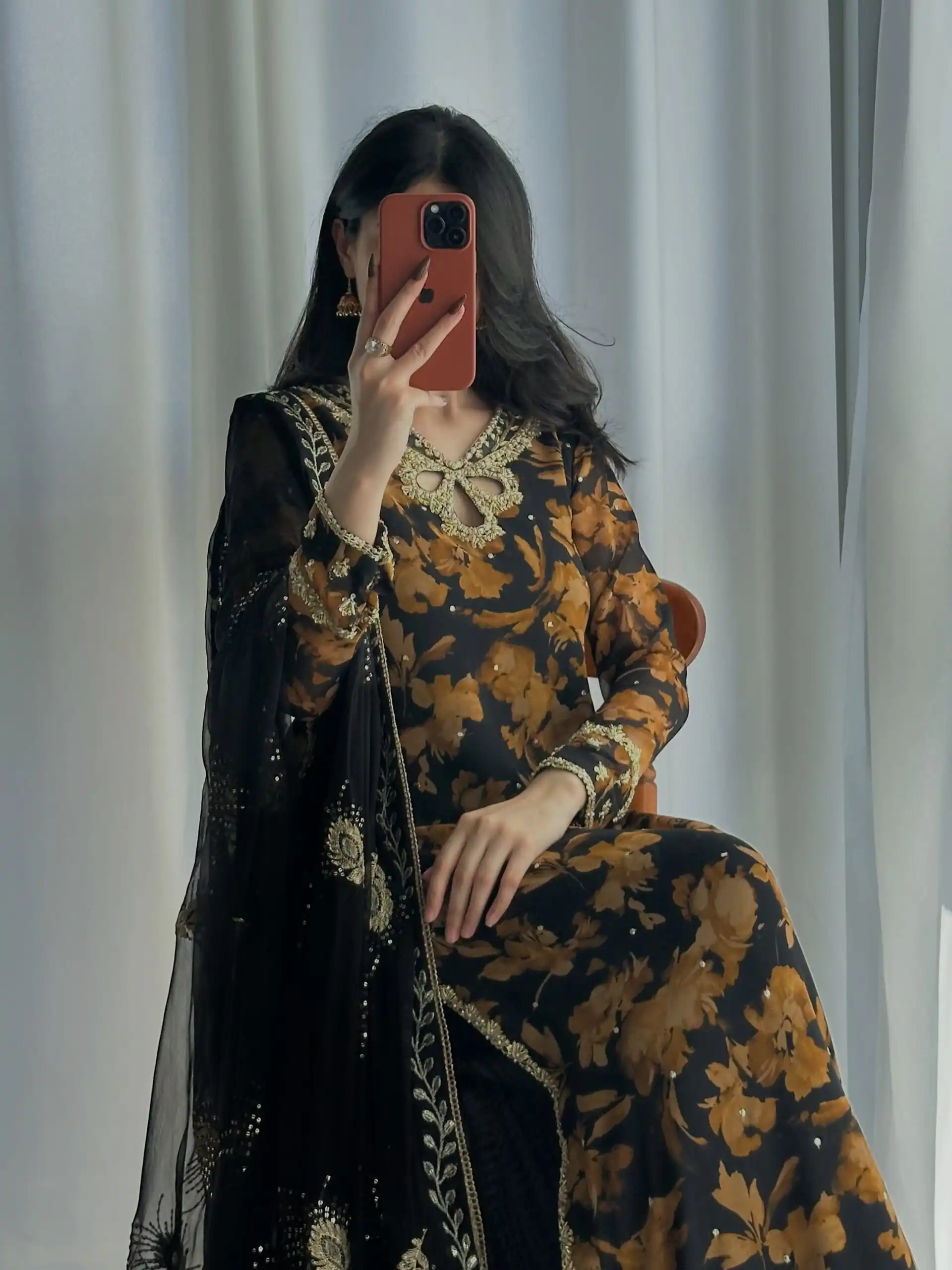 Pretty Black Faux Georgette Embroider Work Salwar Suit - Image 9