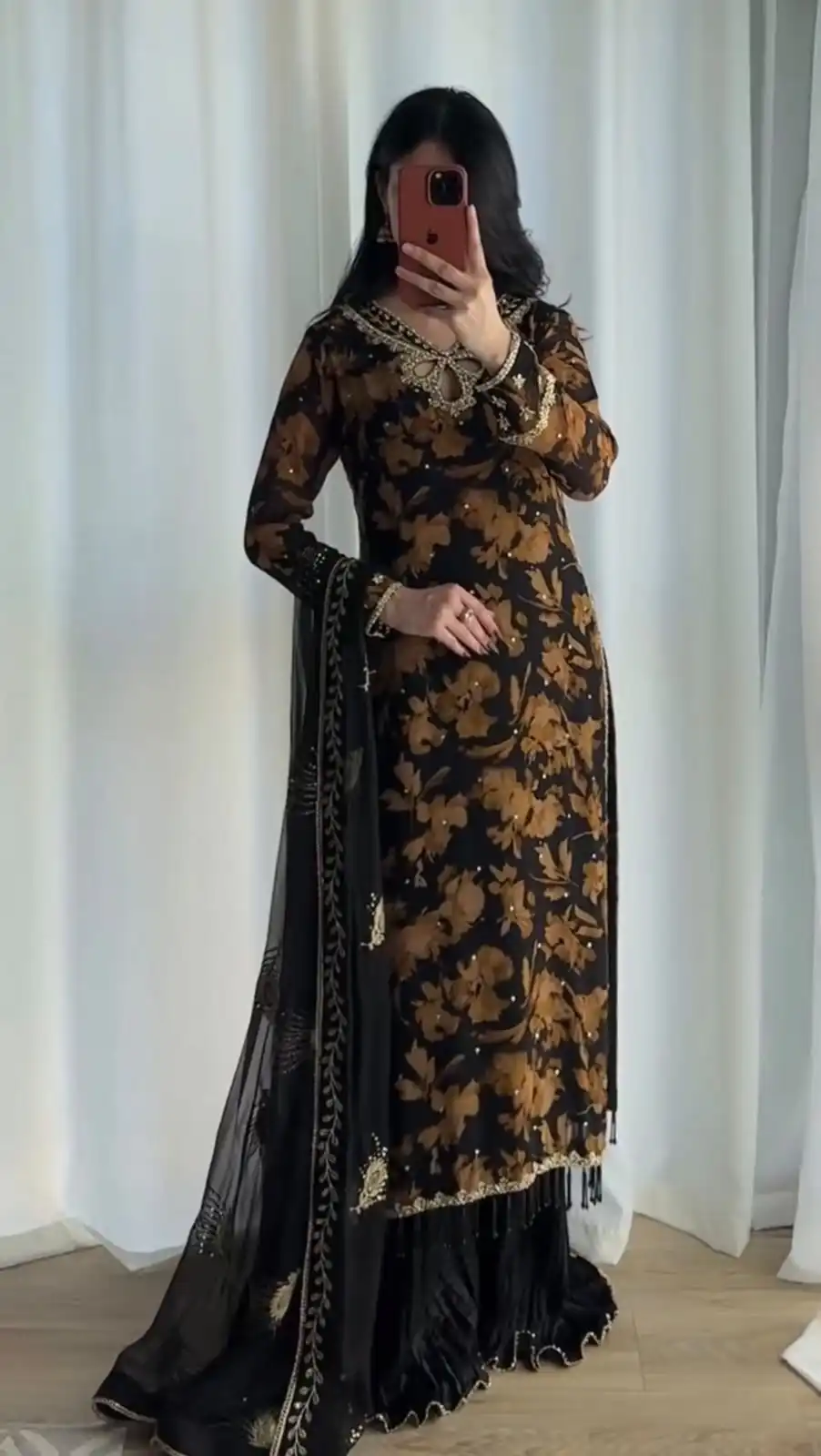 Pretty Black Faux Georgette Embroider Work Salwar Suit - Image 6