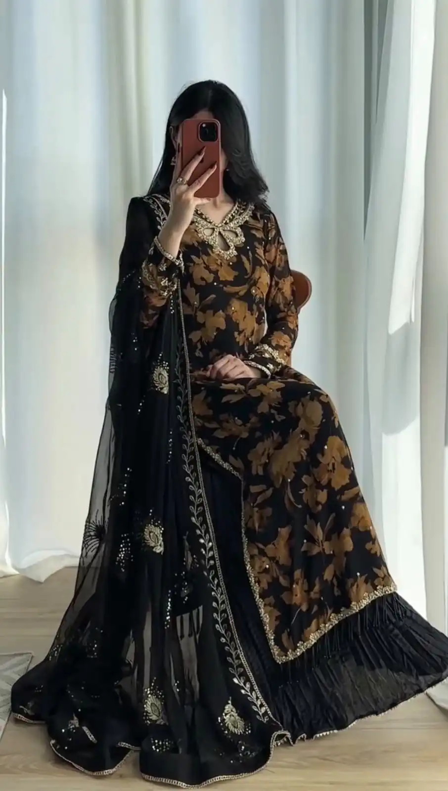Pretty Black Faux Georgette Embroider Work Salwar Suit - Image 5