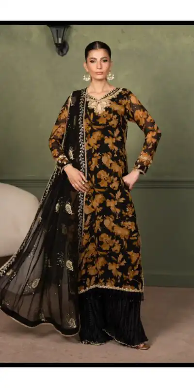 Pretty Black Faux Georgette Embroider Work Salwar Suit