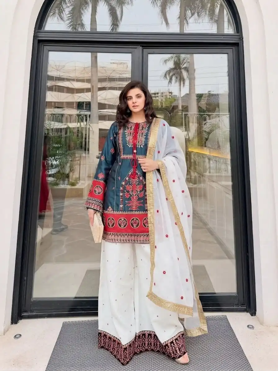 Pretty Blue Natural Silk Embroider Work Salwar Suit - Image 2