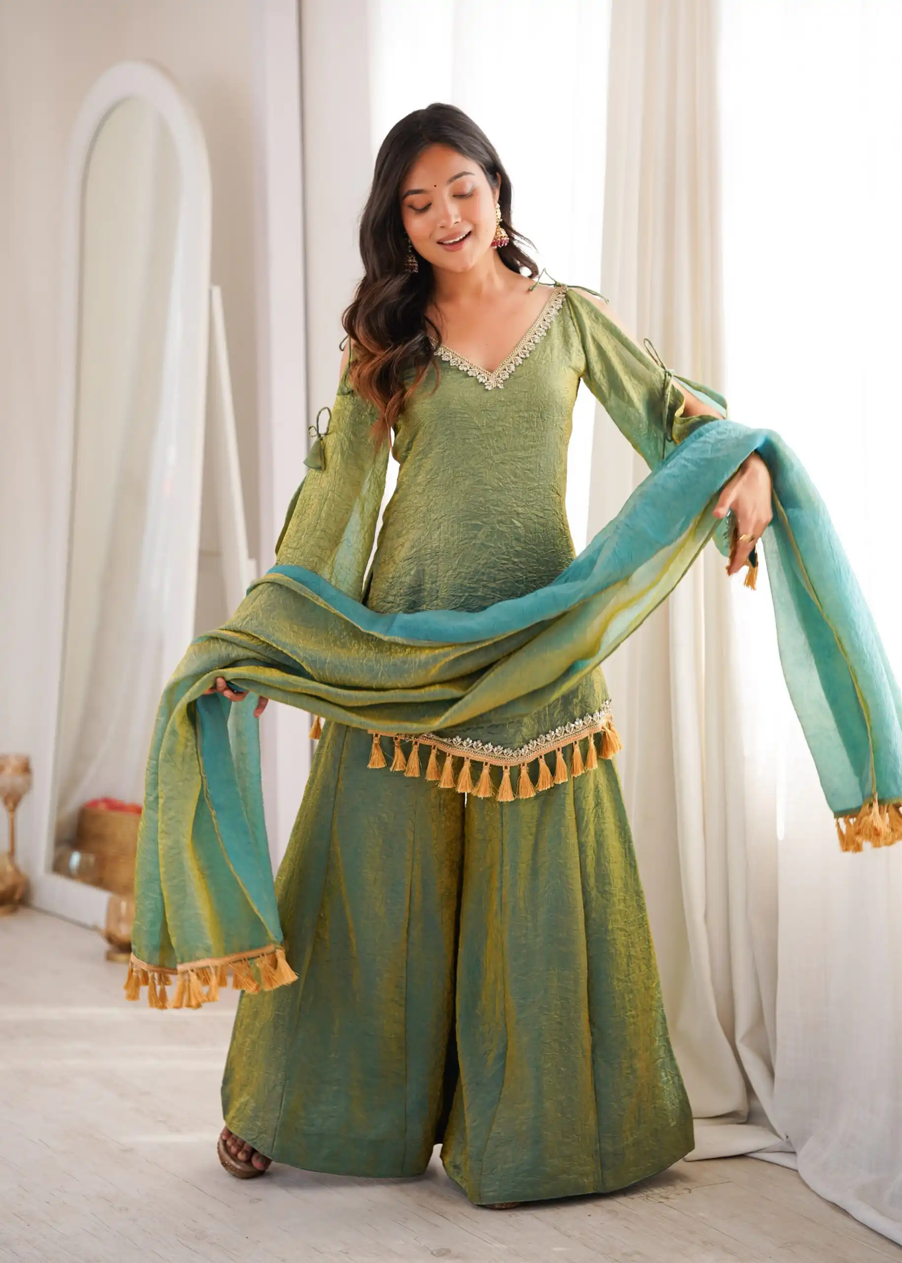 Pretty Green Doremon Crush Mirror Work Salwar Suit - Image 5
