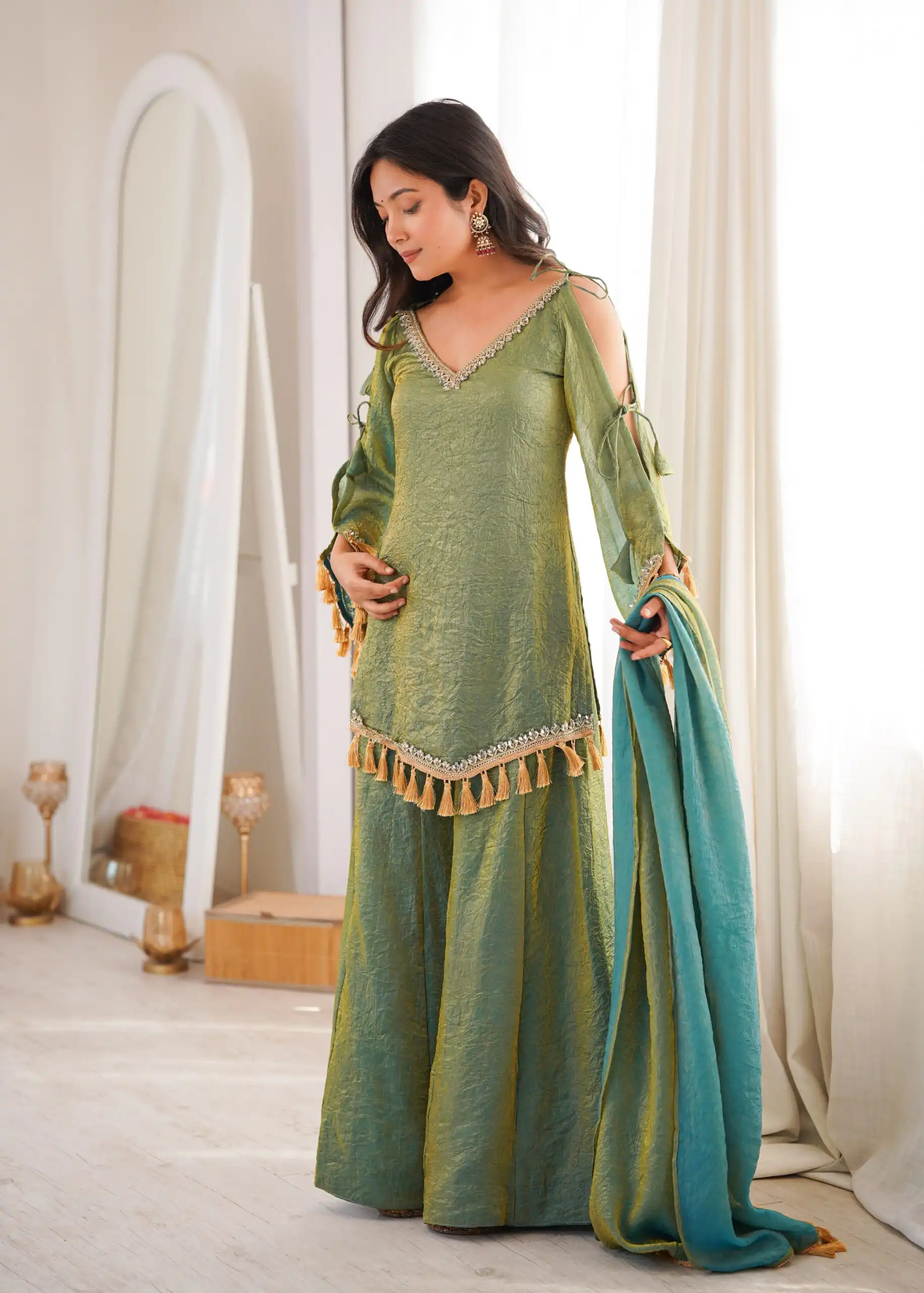 Pretty Green Doremon Crush Mirror Work Salwar Suit - Image 4