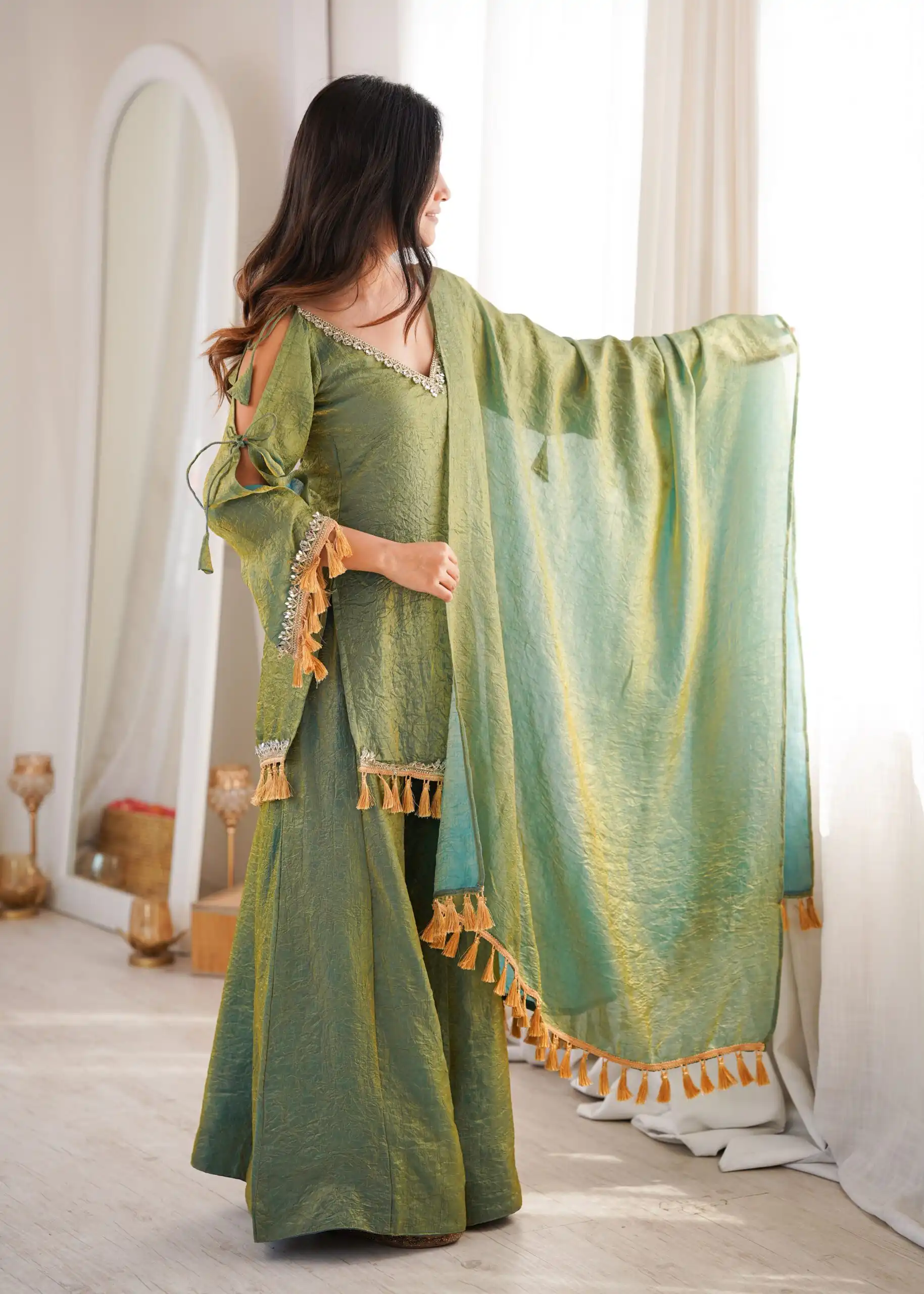 Pretty Green Doremon Crush Mirror Work Salwar Suit - Image 3