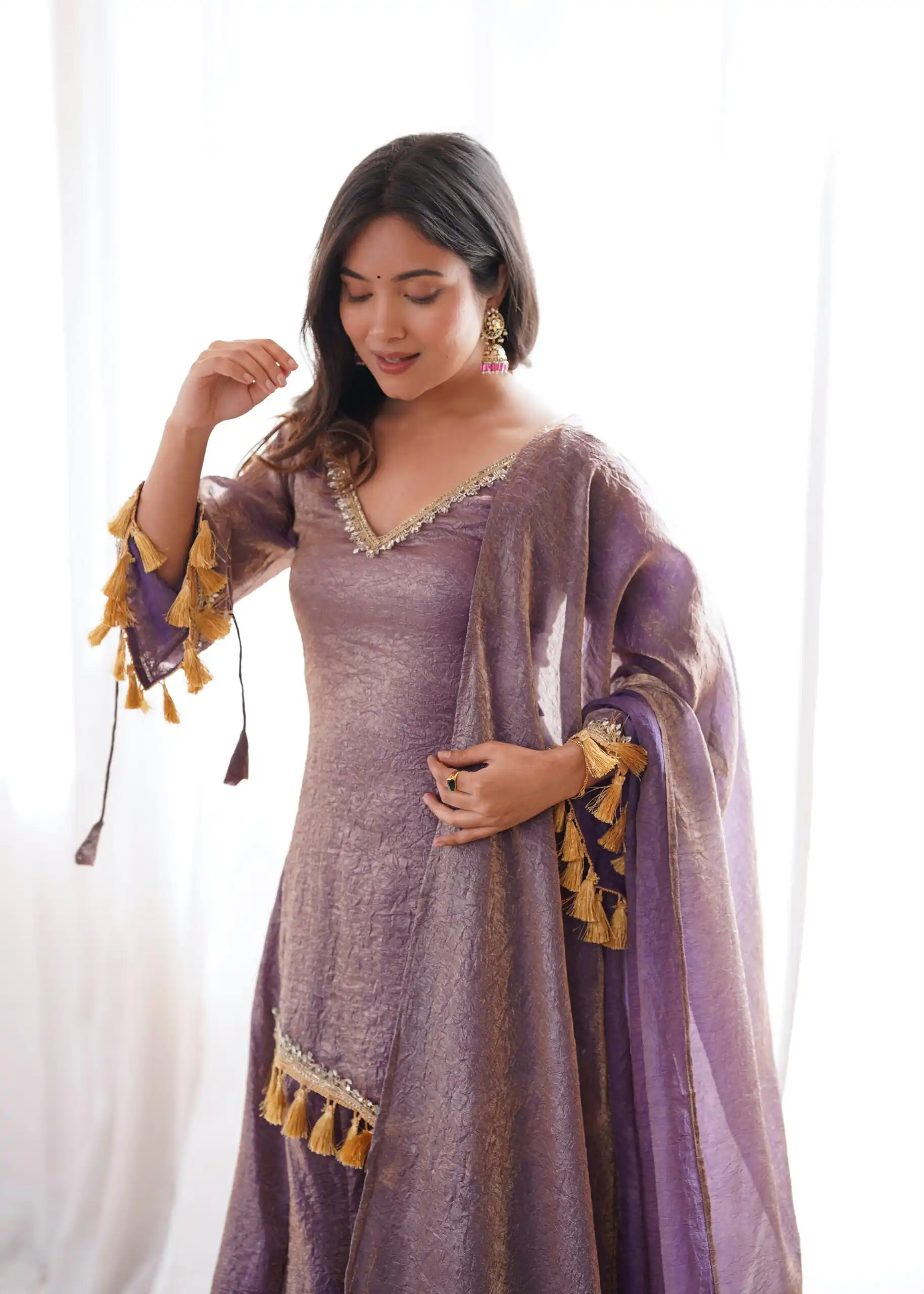 Pretty Lavender Doremon Crush Mirror Work Salwar Suit - Image 14