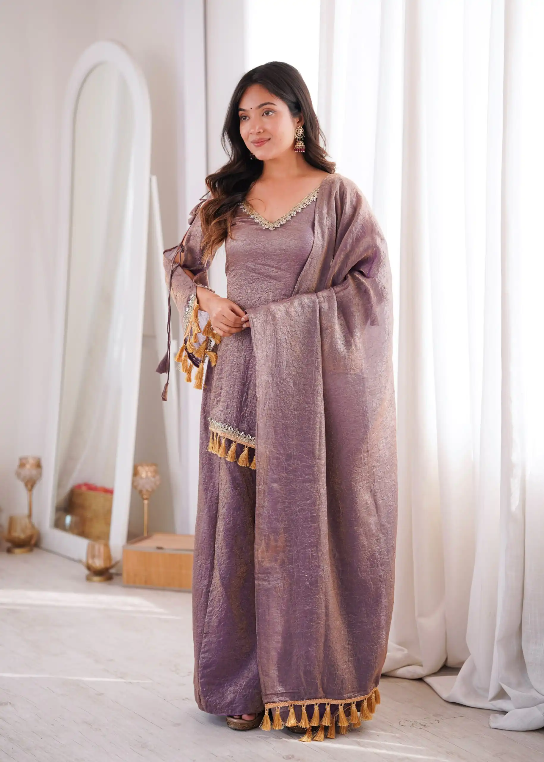 Pretty Lavender Doremon Crush Mirror Work Salwar Suit - Image 4