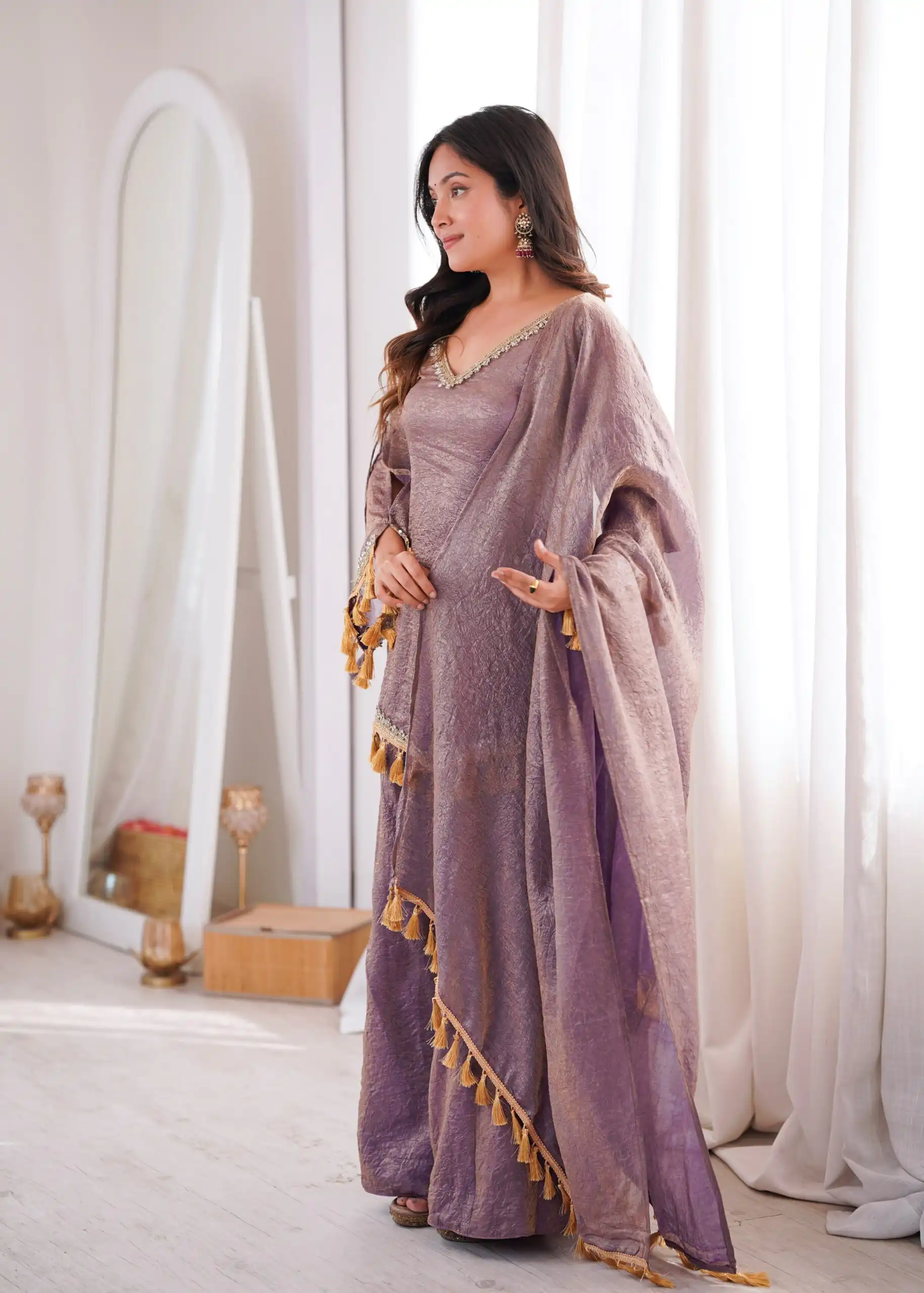 Pretty Lavender Doremon Crush Mirror Work Salwar Suit - Image 3