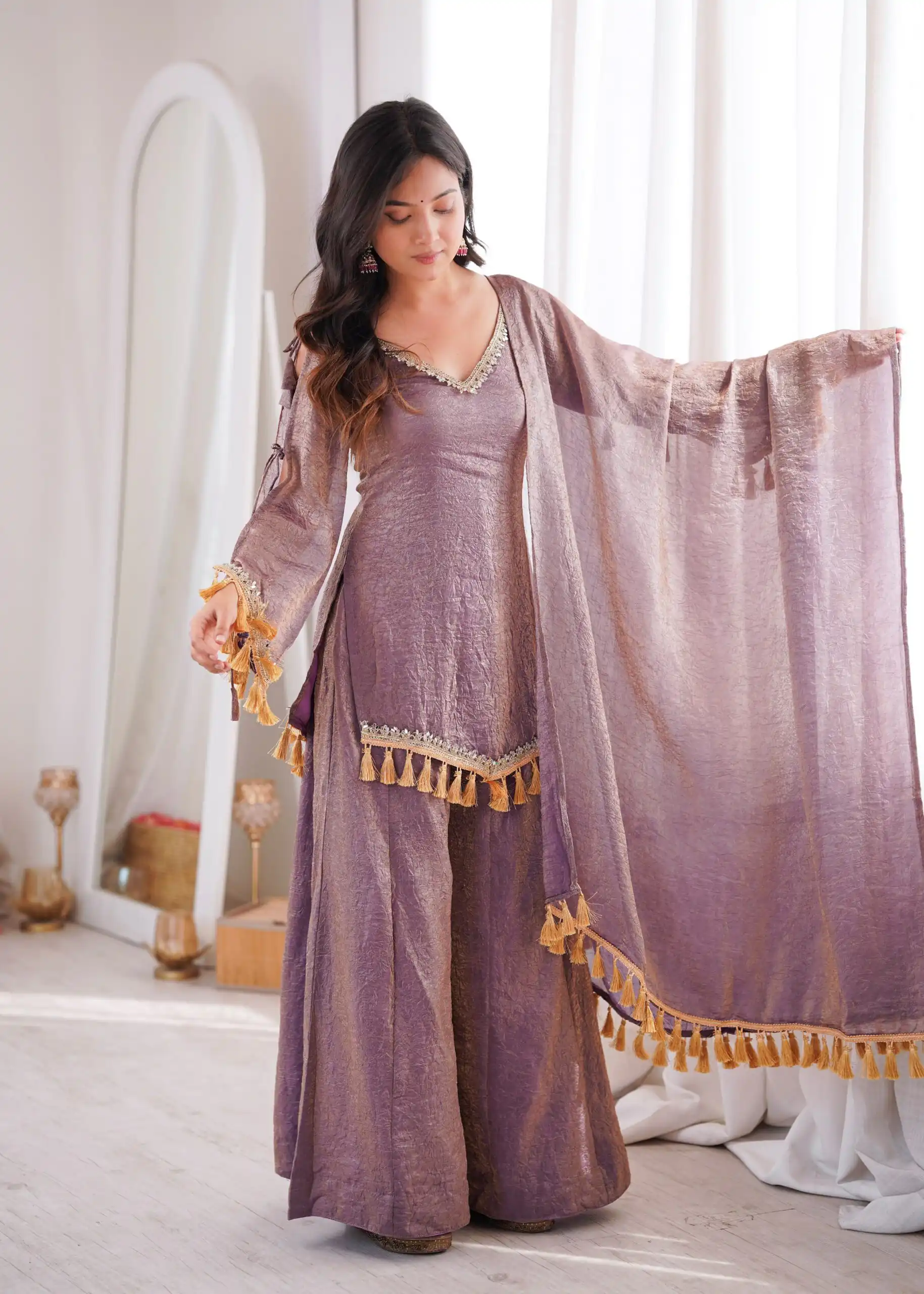 Pretty Lavender Doremon Crush Mirror Work Salwar Suit