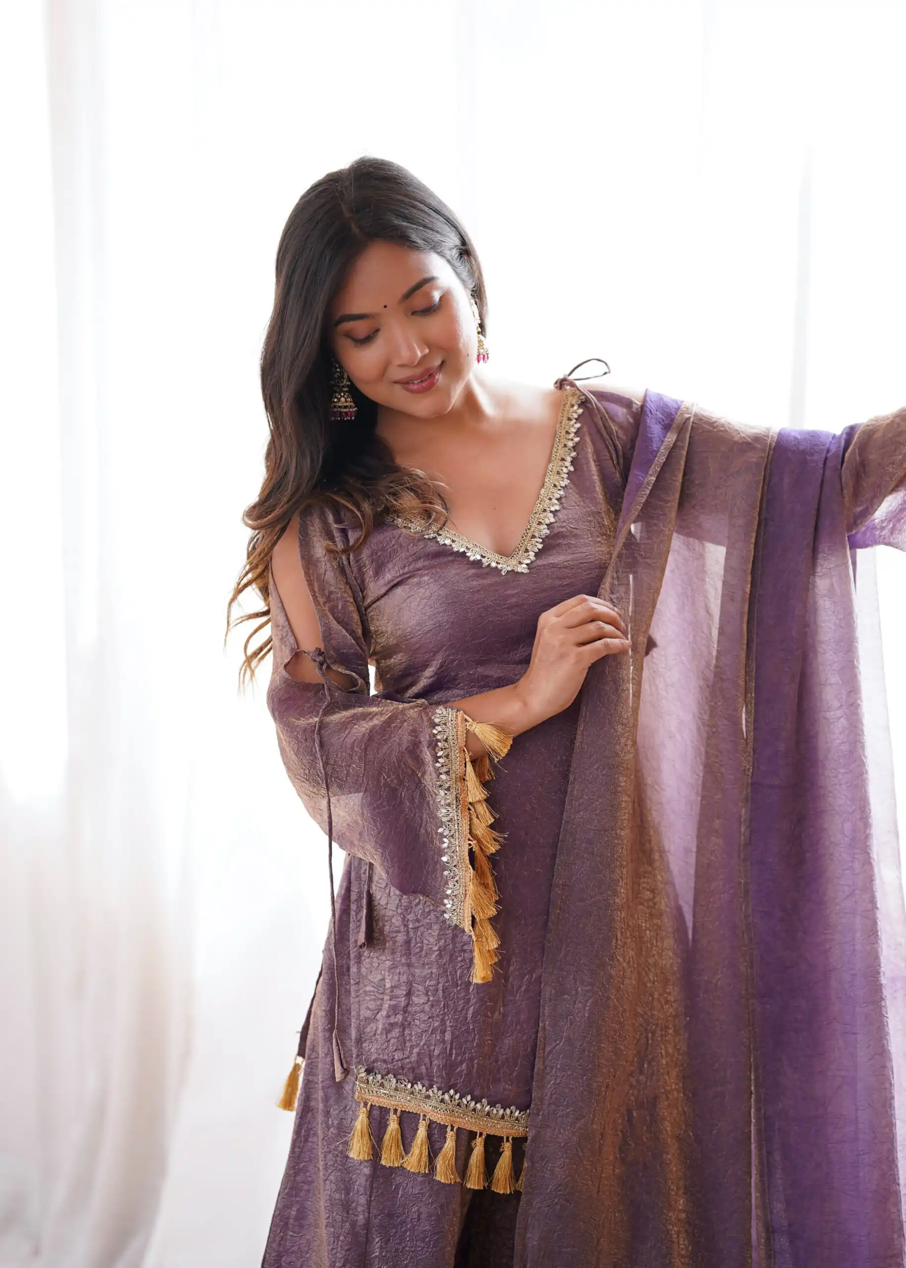 Pretty Lavender Doremon Crush Mirror Work Salwar Suit - Image 13