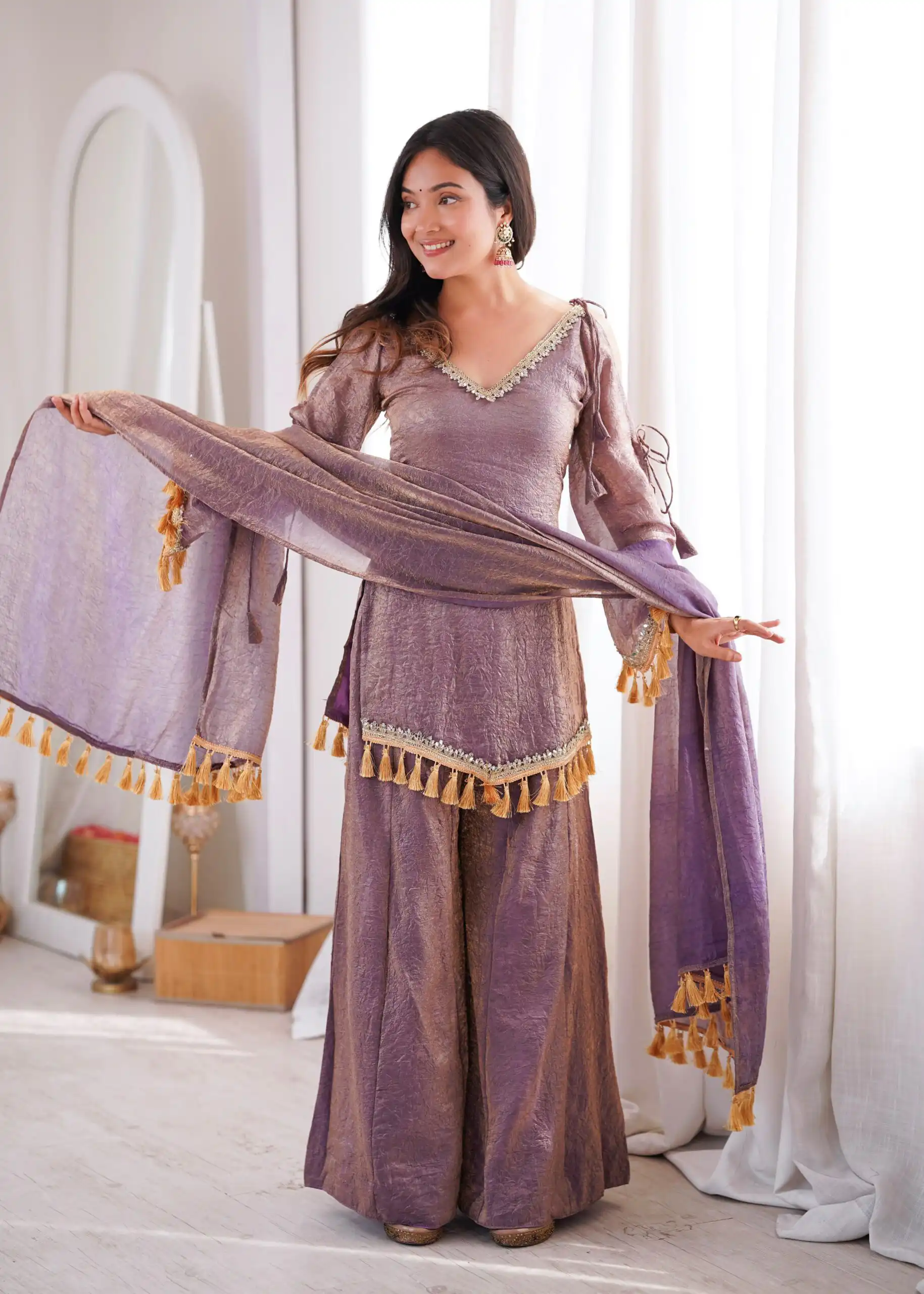 Pretty Lavender Doremon Crush Mirror Work Salwar Suit - Image 12