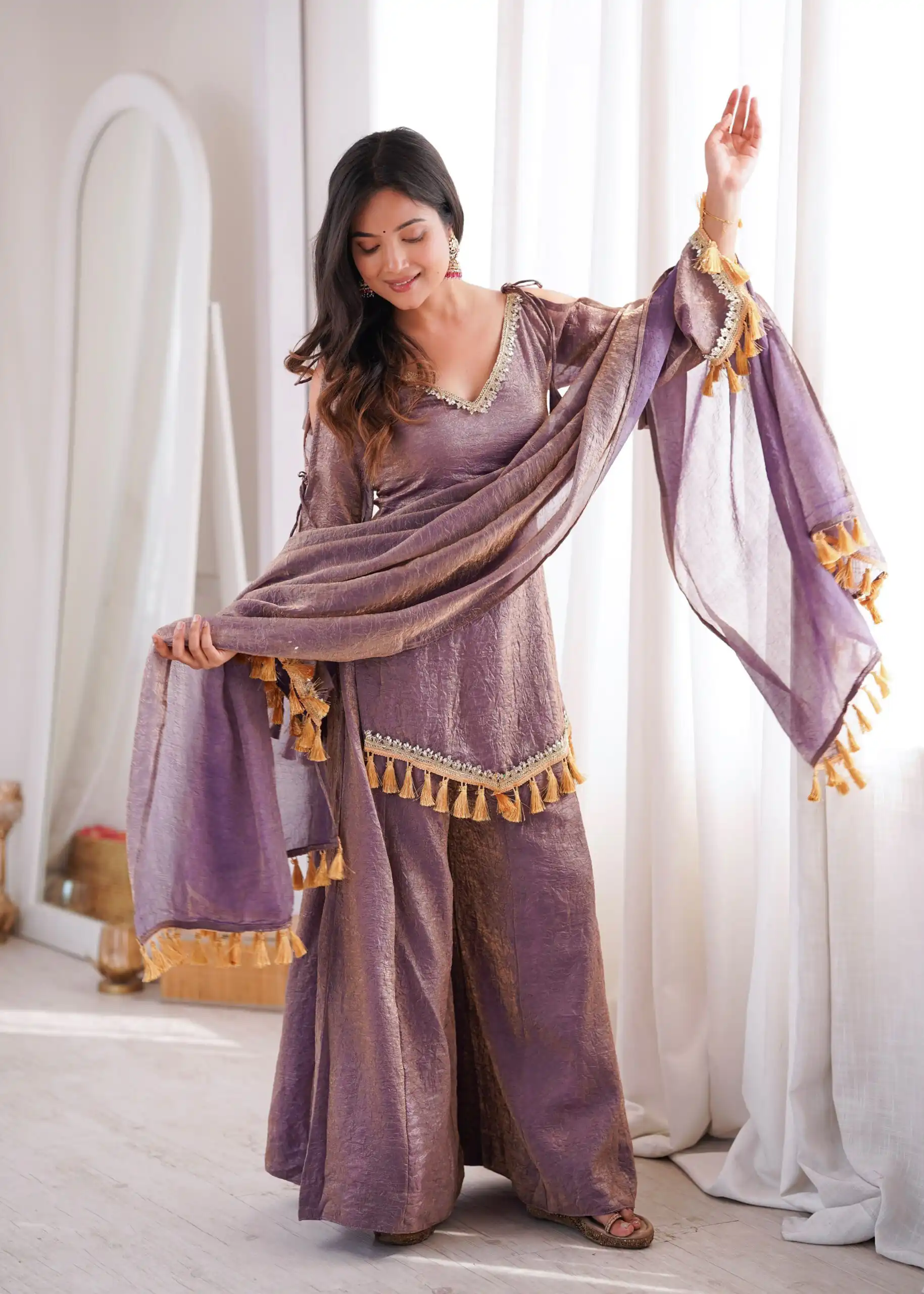 Pretty Lavender Doremon Crush Mirror Work Salwar Suit - Image 10
