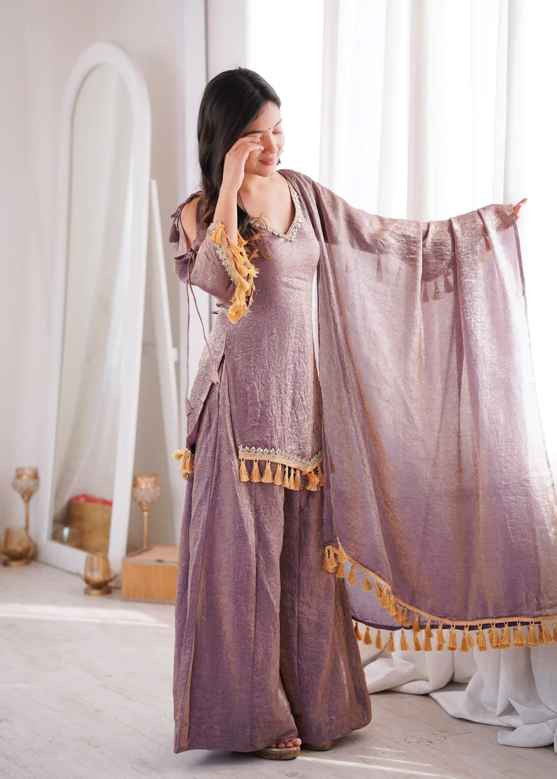 Pretty Lavender Doremon Crush Mirror Work Salwar Suit - Image 8