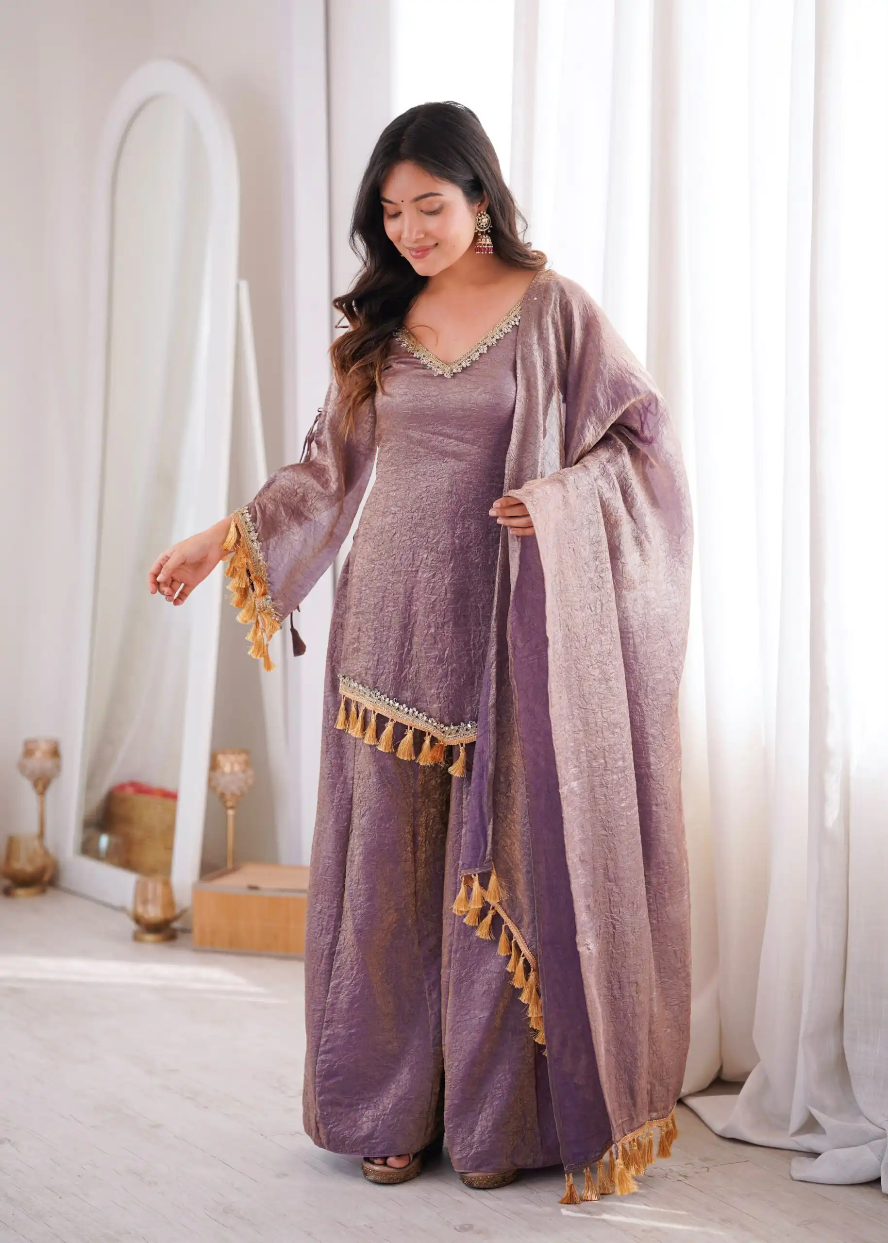 Pretty Lavender Doremon Crush Mirror Work Salwar Suit - Image 6