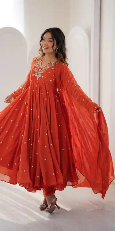 Alternative view of Pretty Orange Faux Georgette Embroider Work Salwar Suit