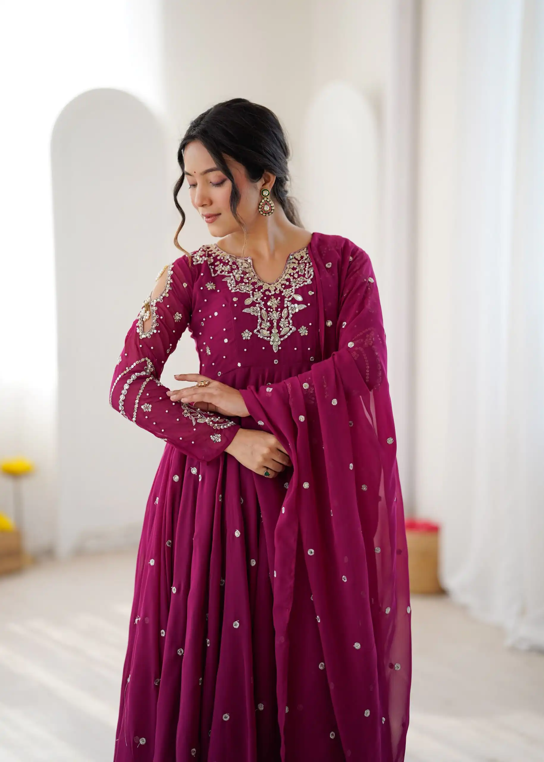 Pretty Pink Faux Georgette Embroider Work Salwar Suit - Image 10