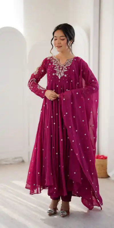 Pretty Pink Faux Georgette Embroider Work Salwar Suit