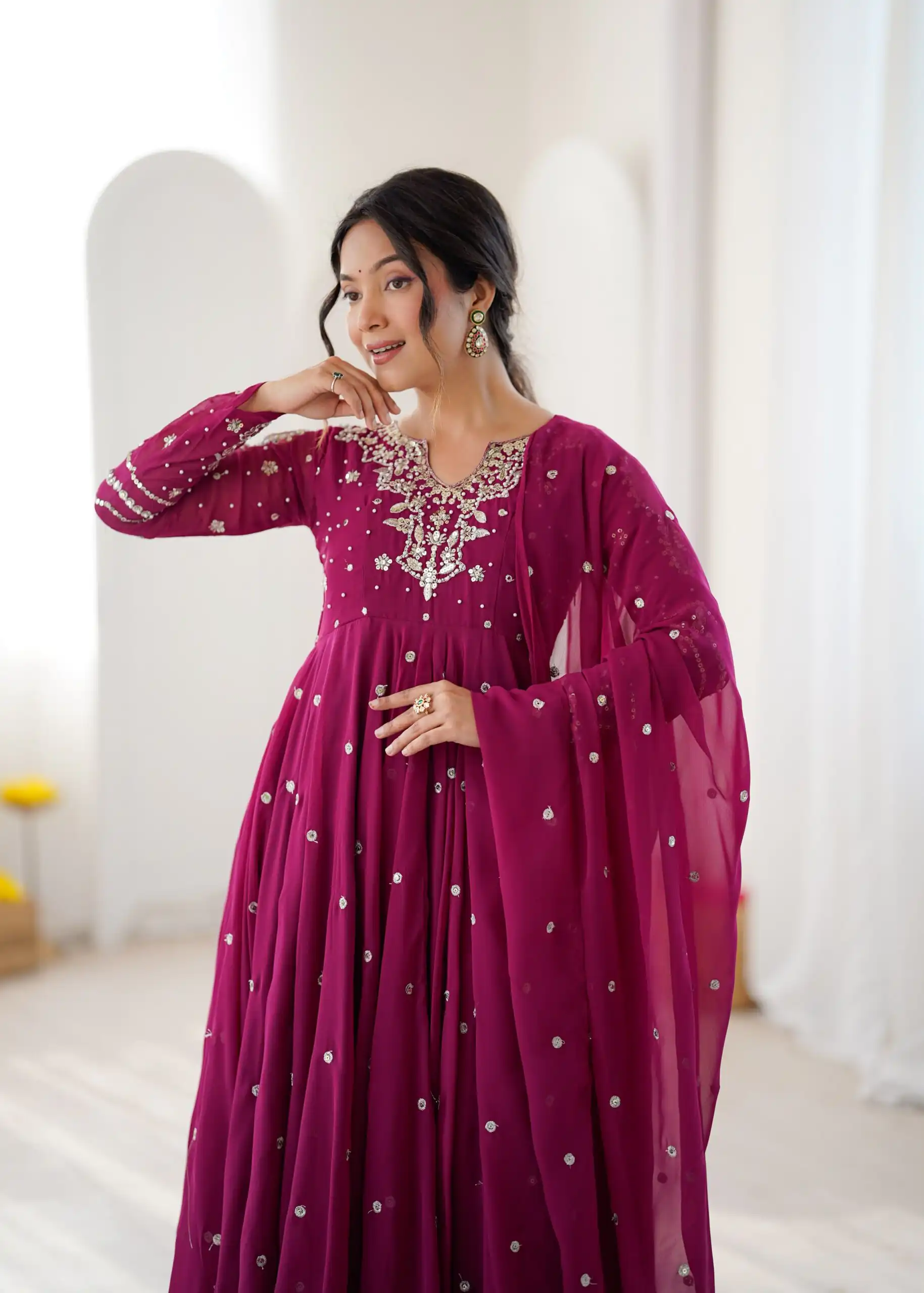 Pretty Pink Faux Georgette Embroider Work Salwar Suit - Image 9