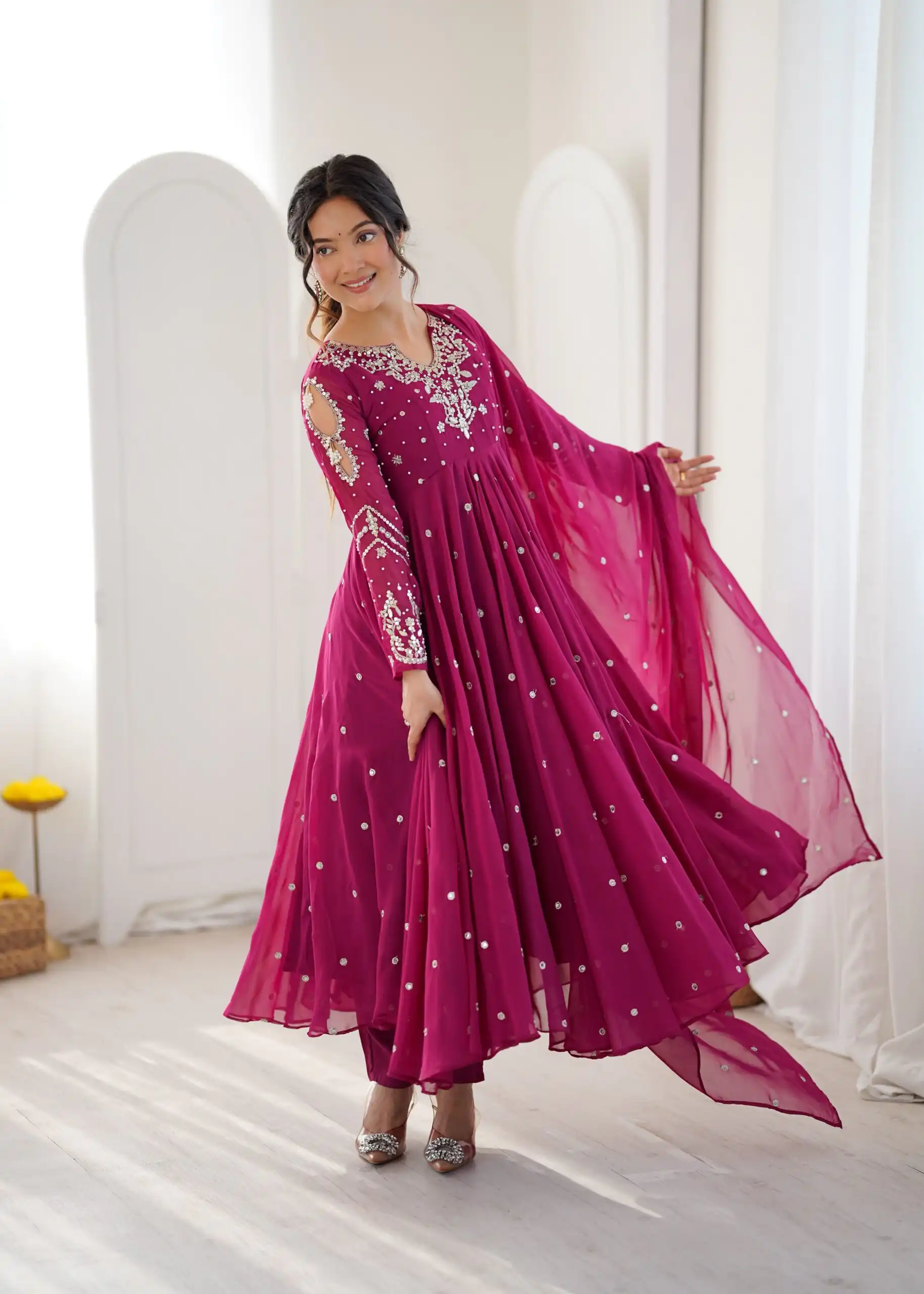 Pretty Pink Faux Georgette Embroider Work Salwar Suit - Image 8