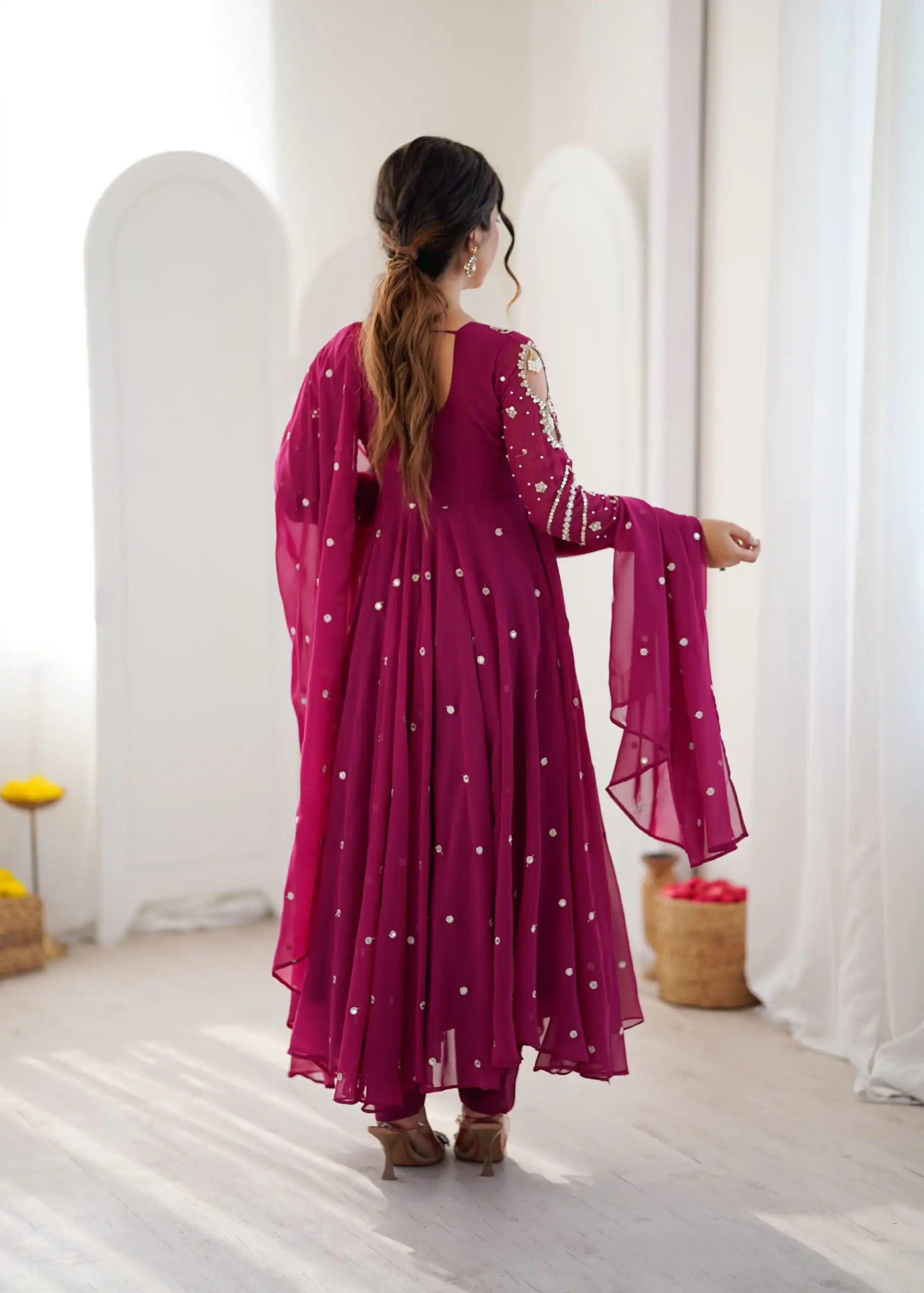 Pretty Pink Faux Georgette Embroider Work Salwar Suit - Image 11