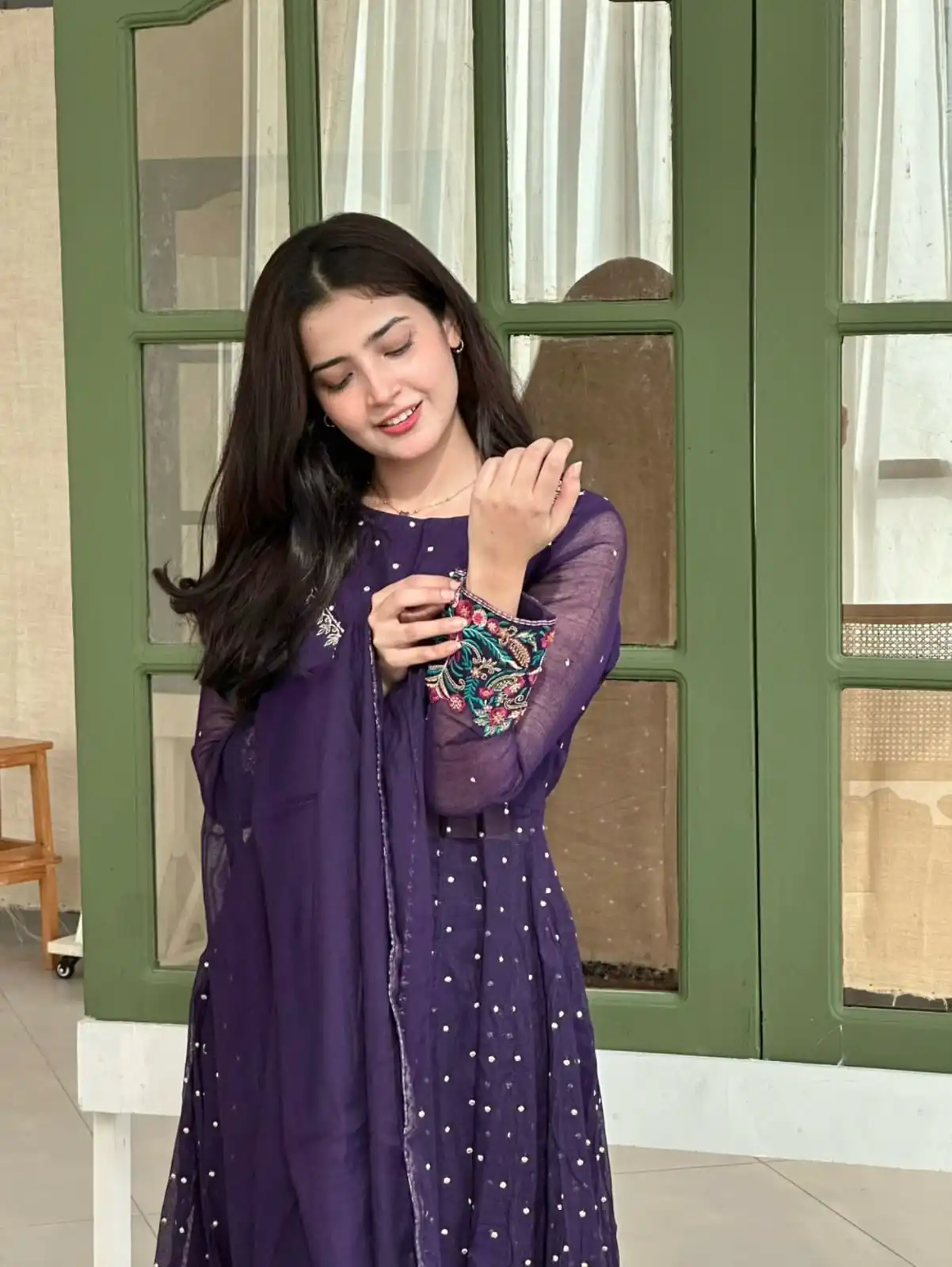 Pretty Purple Faux Georgette Embroider Work Salwar Suit - Image 2