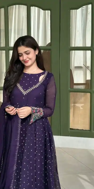 Pretty Purple Faux Georgette Embroider Work Salwar Suit