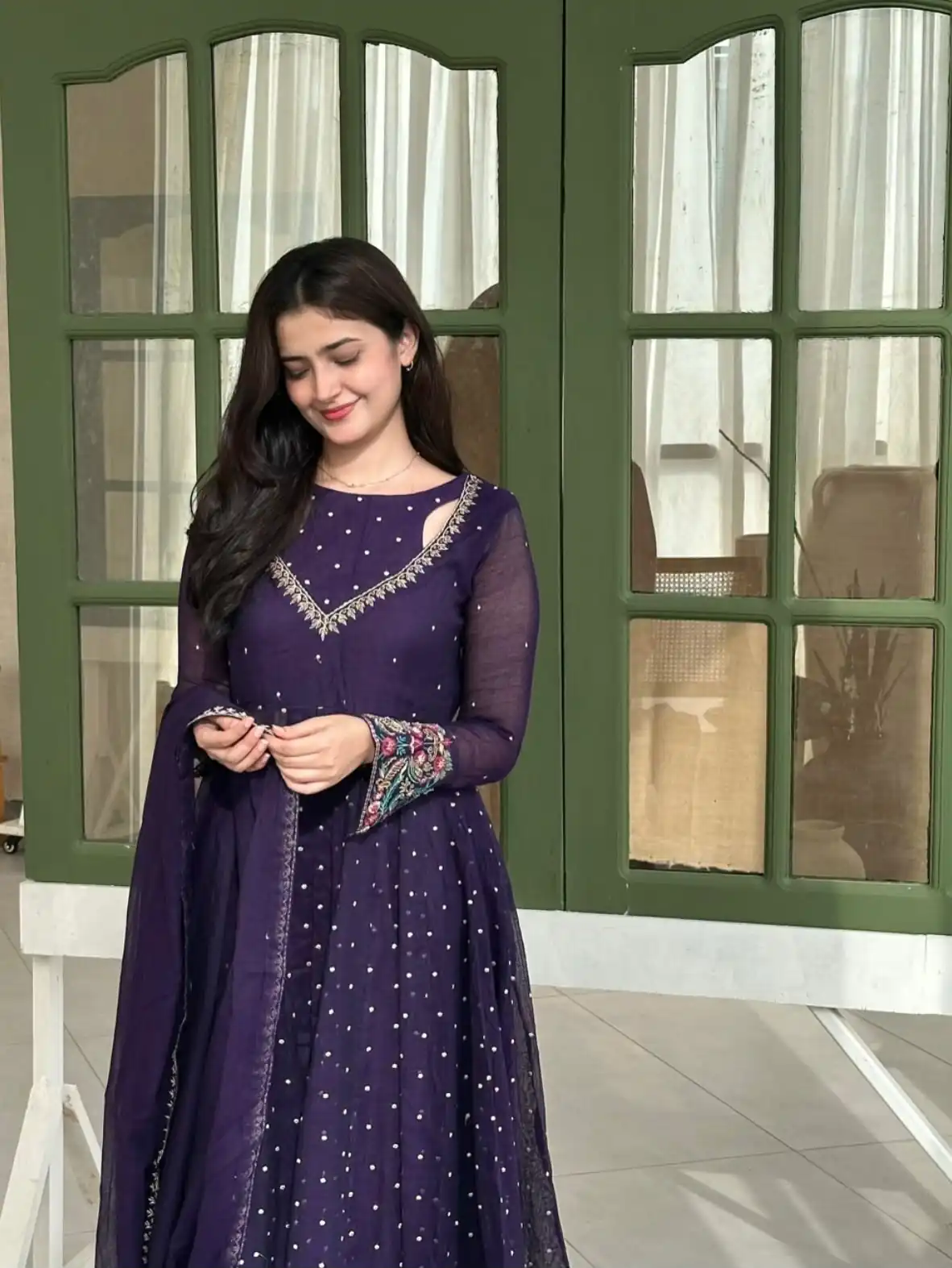Pretty Purple Faux Georgette Embroider Work Salwar Suit