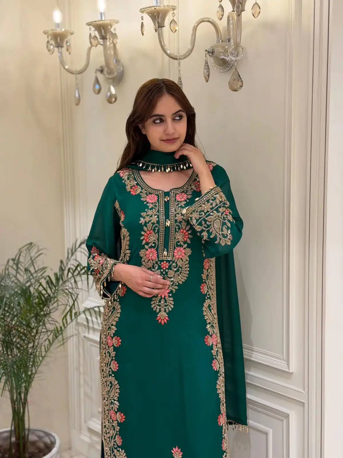 Pretty Teal Faux Georgette Sequence Work Salwar Suit - Image 5