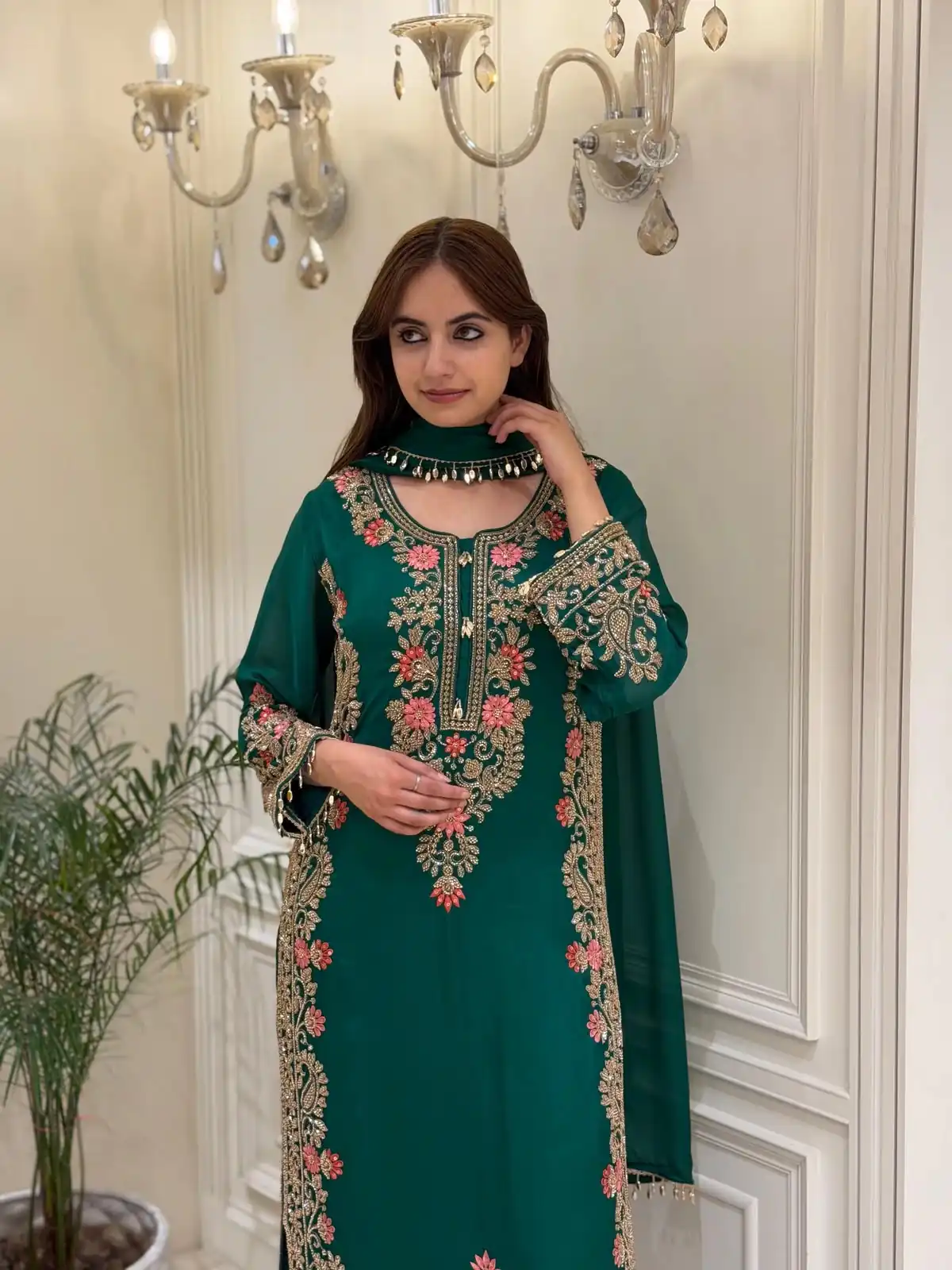 Pretty Teal Faux Georgette Sequence Work Salwar Suit - Image 4