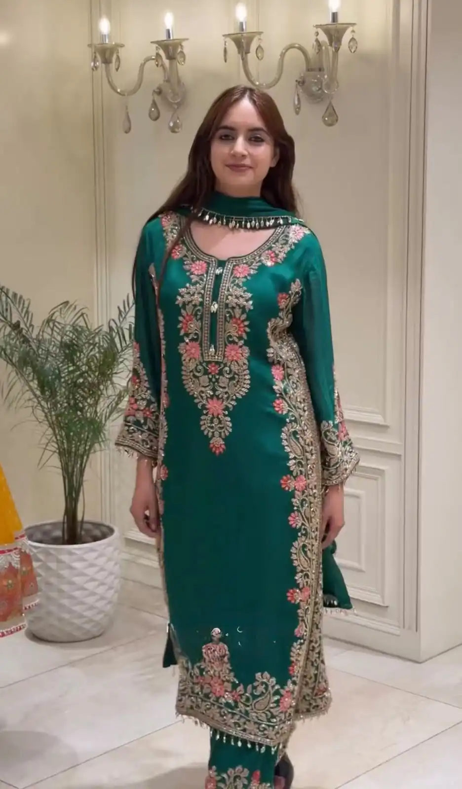 Pretty Teal Faux Georgette Sequence Work Salwar Suit - Image 3