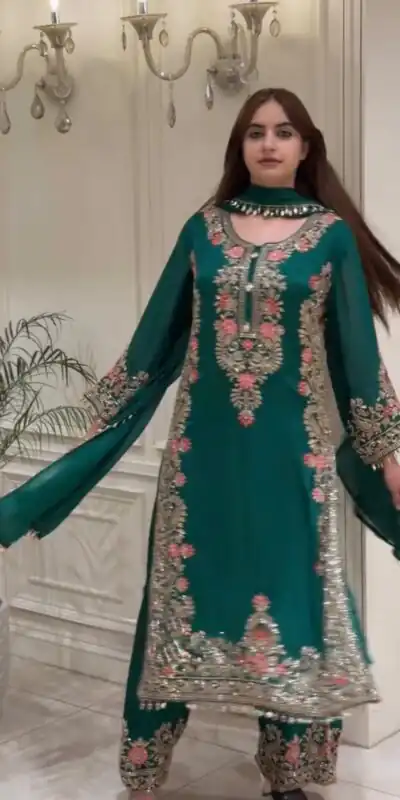 Alternative view of Pretty Teal Faux Georgette Sequence Work Salwar Suit