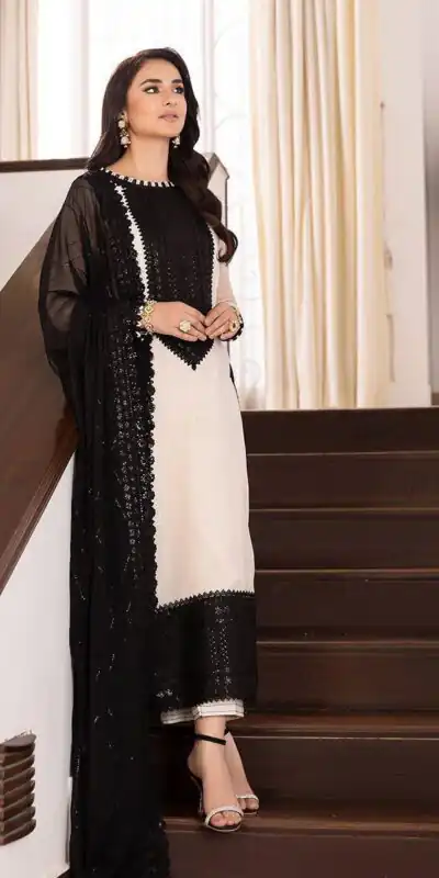 Alternative view of Shiny Black Natural Crep Thread Work Salwar Suit