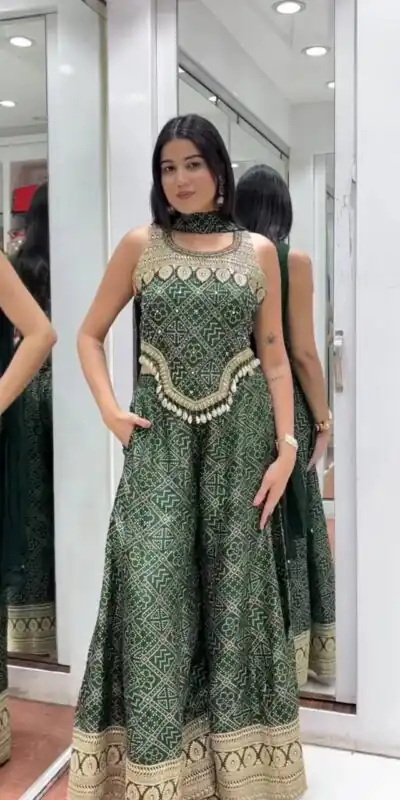 Shiny Green Faux Georgette Digital Print Salwar Suit