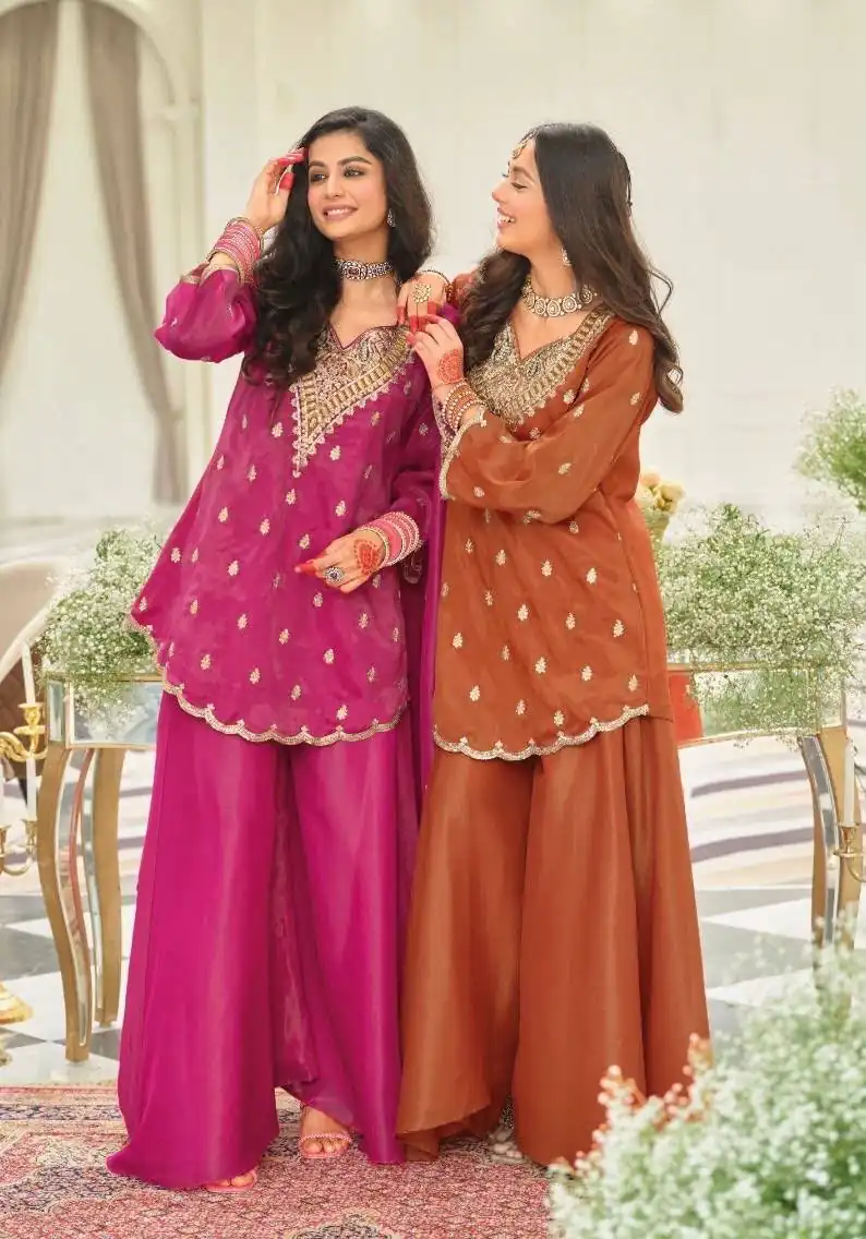 Shiny Pink Natural Silk Embroider Work Salwar Suit - Image 3