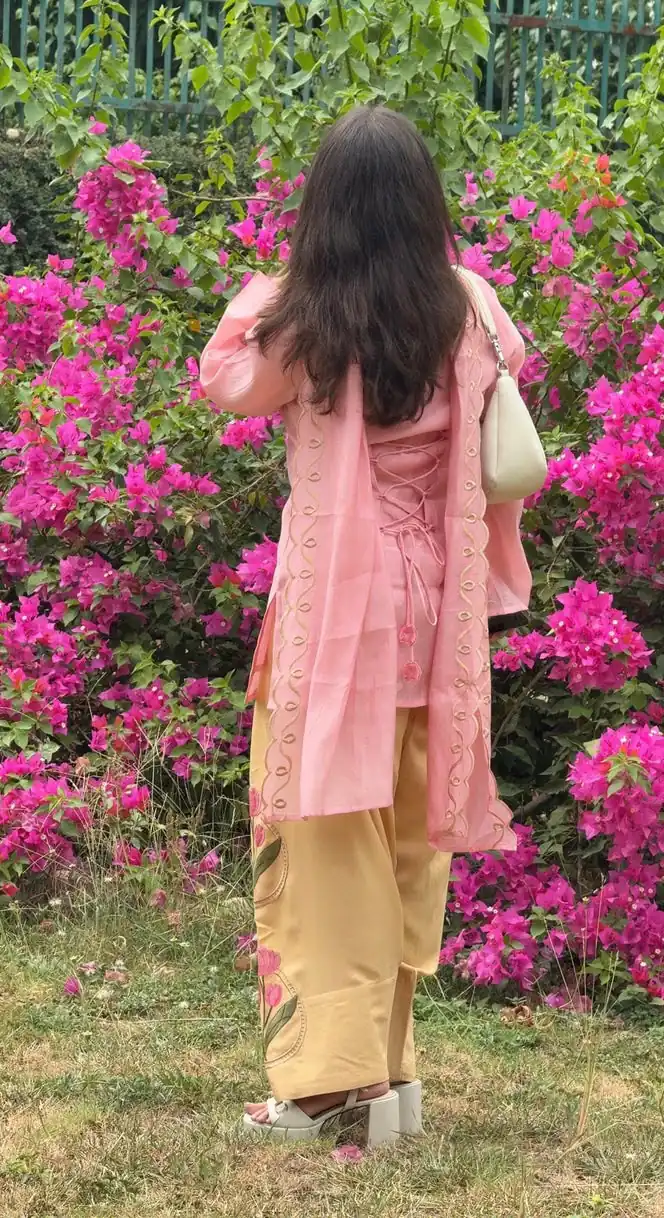 Solid Pink Mal Cotton Embroidery Work Salwar Suit - Image 6