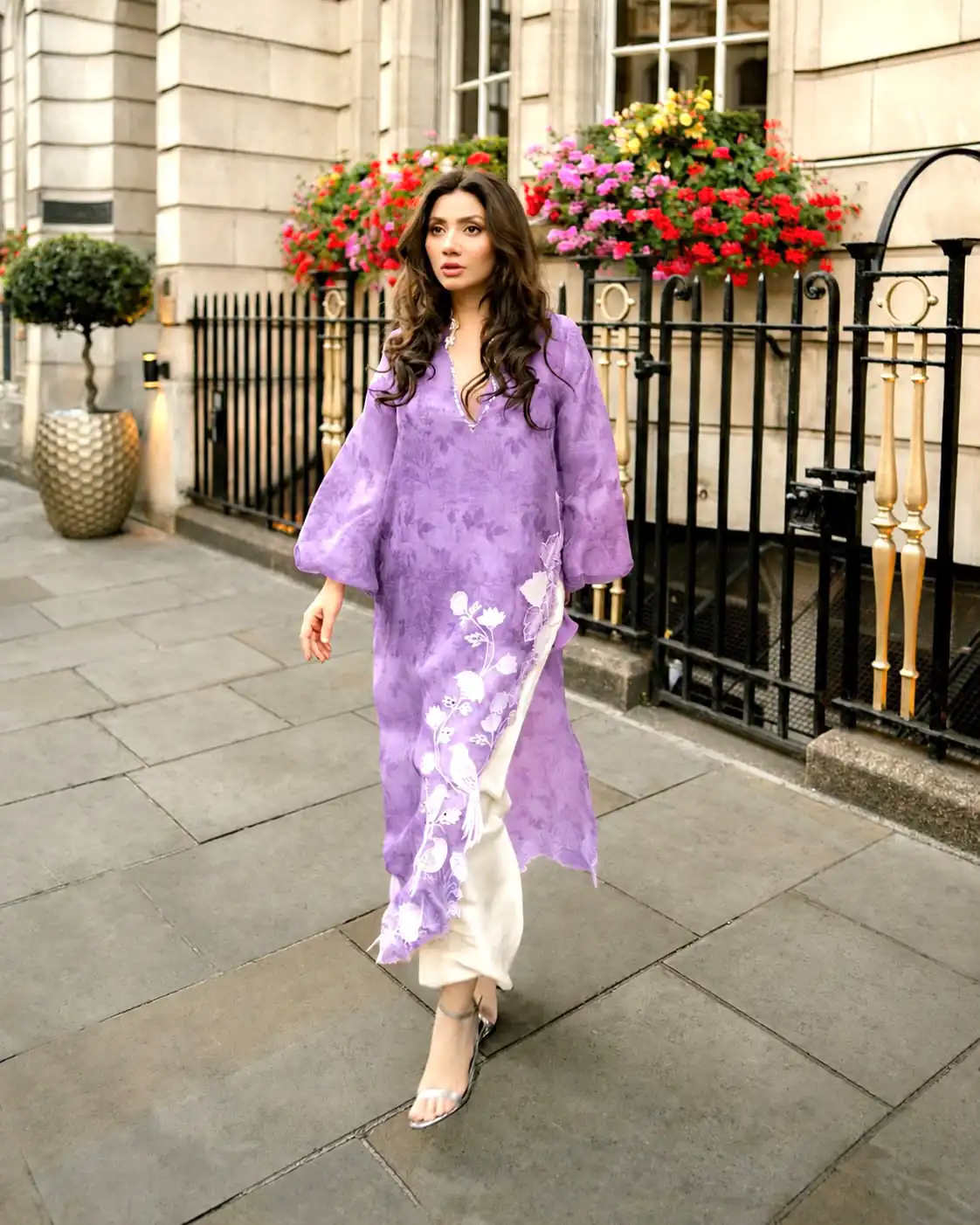 Special Lavender Organza Silk Digital Print Work Salwar Suit - Image 2
