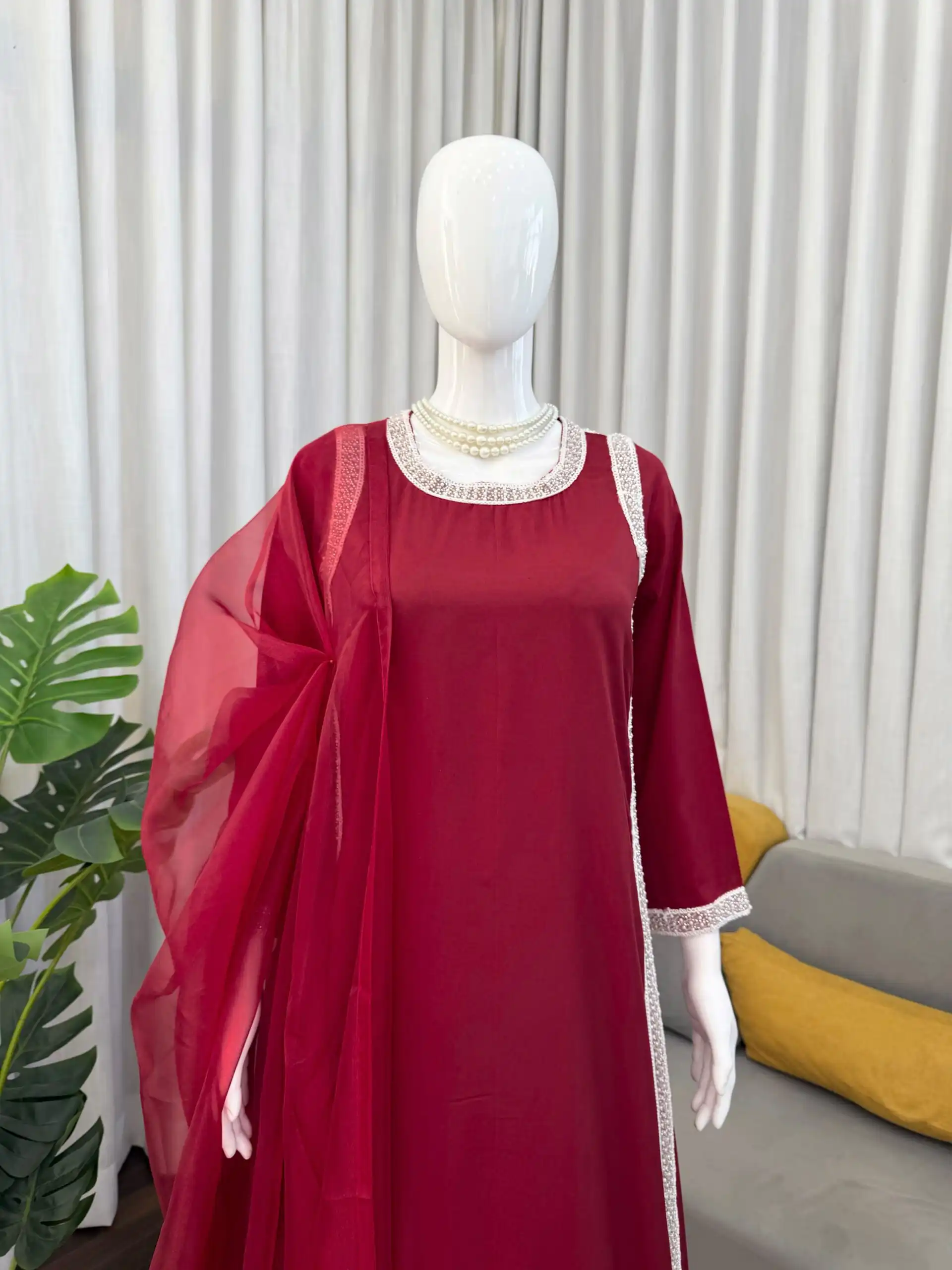 Stylish Maroon Natural Crep Breads Work Salwar Suit - Image 2