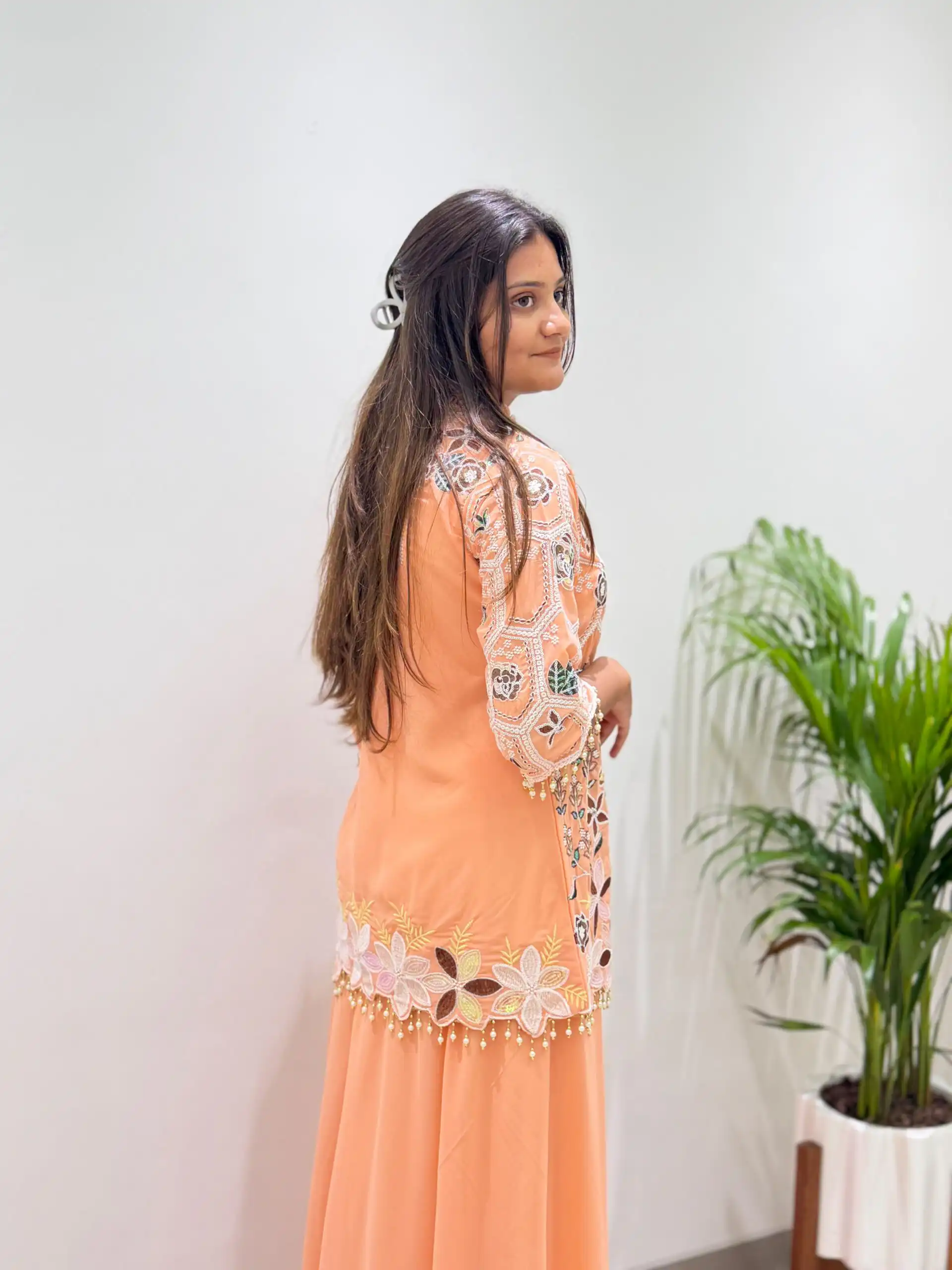Stylist Peach Georgette Sequins Work Salwar Suit - Image 3