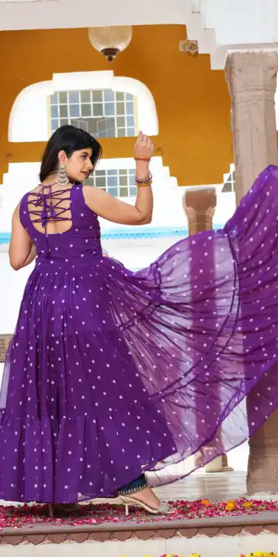 Alternative view of Stylist Purple Georgette Bandhani Print Work Gown
