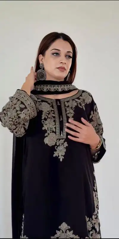 Alternative view of Super Black Faux Georgette Embroider Work Salwar Suit