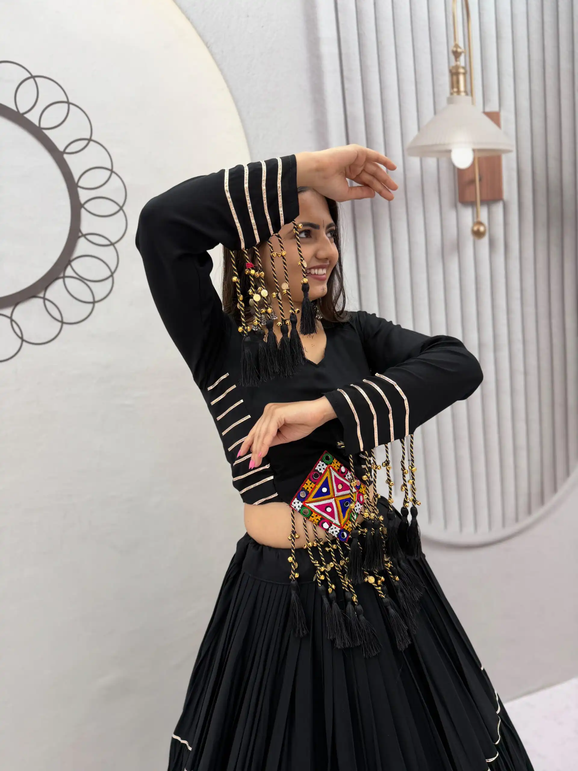 Super Black Pure Cotton Lace Work Lehenga Choli - Image 5