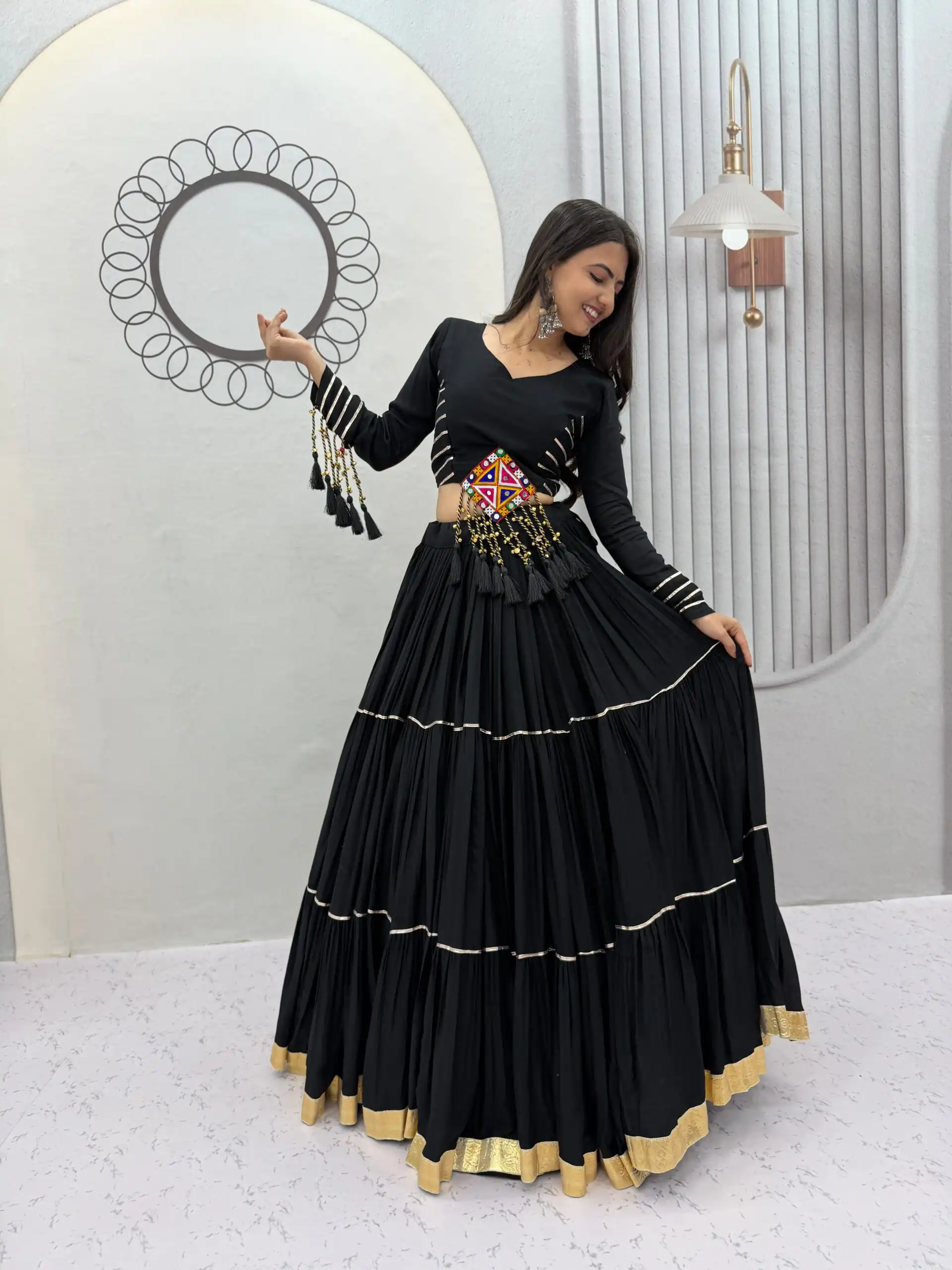 Super Black Pure Cotton Lace Work Lehenga Choli - Image 3