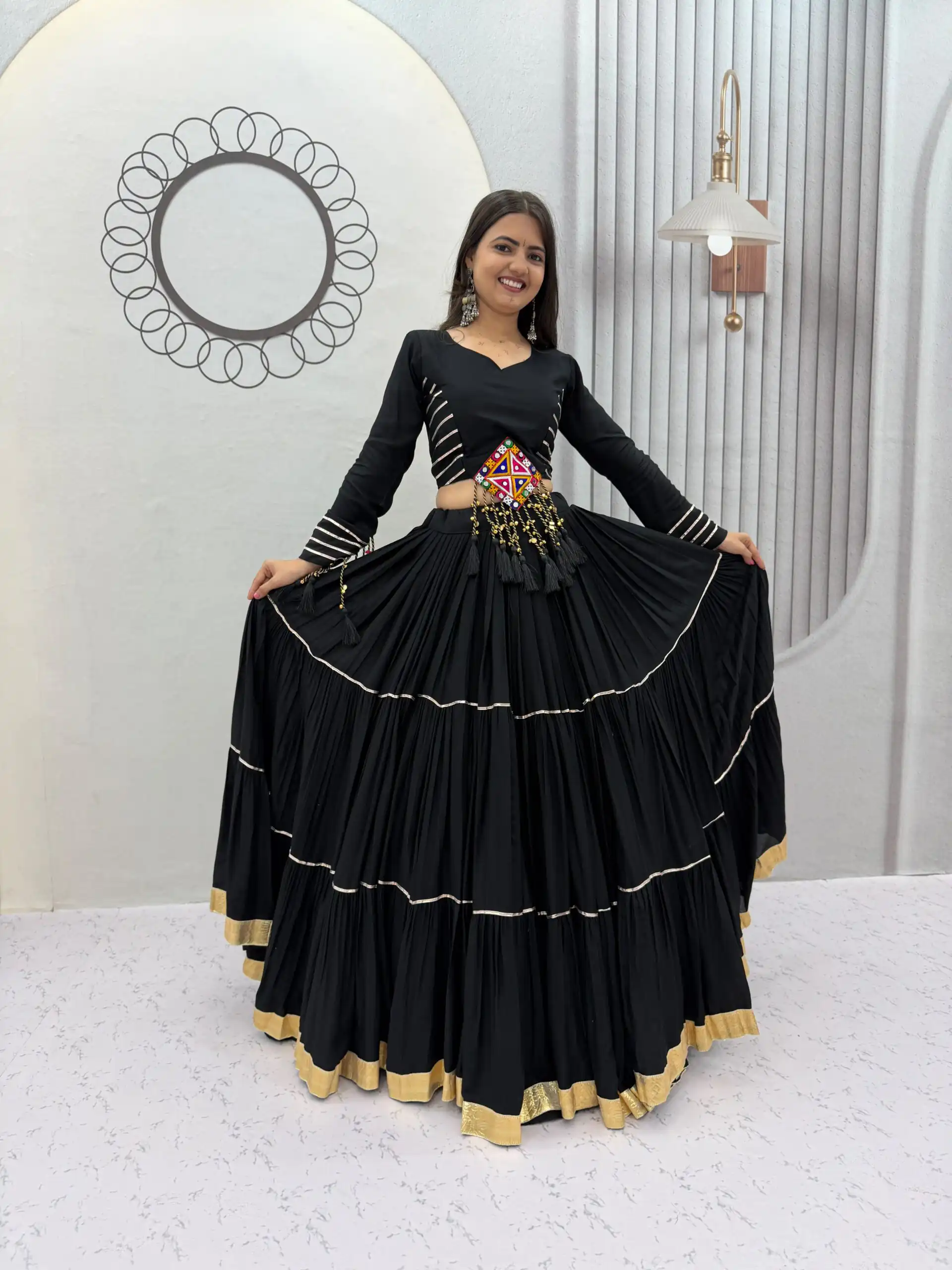 Super Black Pure Cotton Lace Work Lehenga Choli