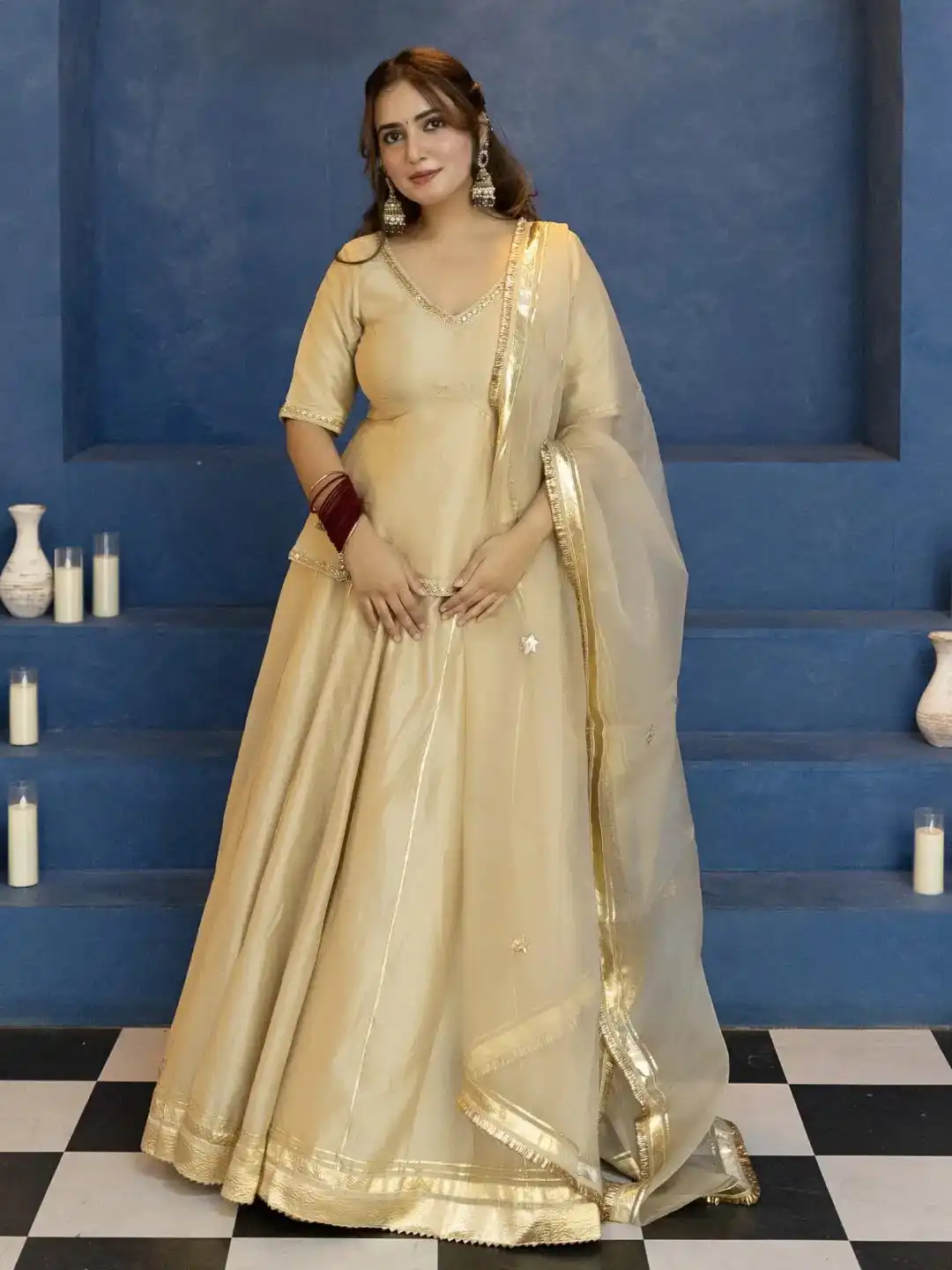 Super Cream Vichitra Silk Embroidery Work Salwar Suit - Image 3