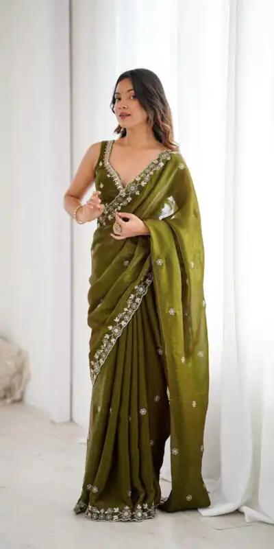 Alternative view of Super Mehandi Fendy Silk Sequins Work Saree