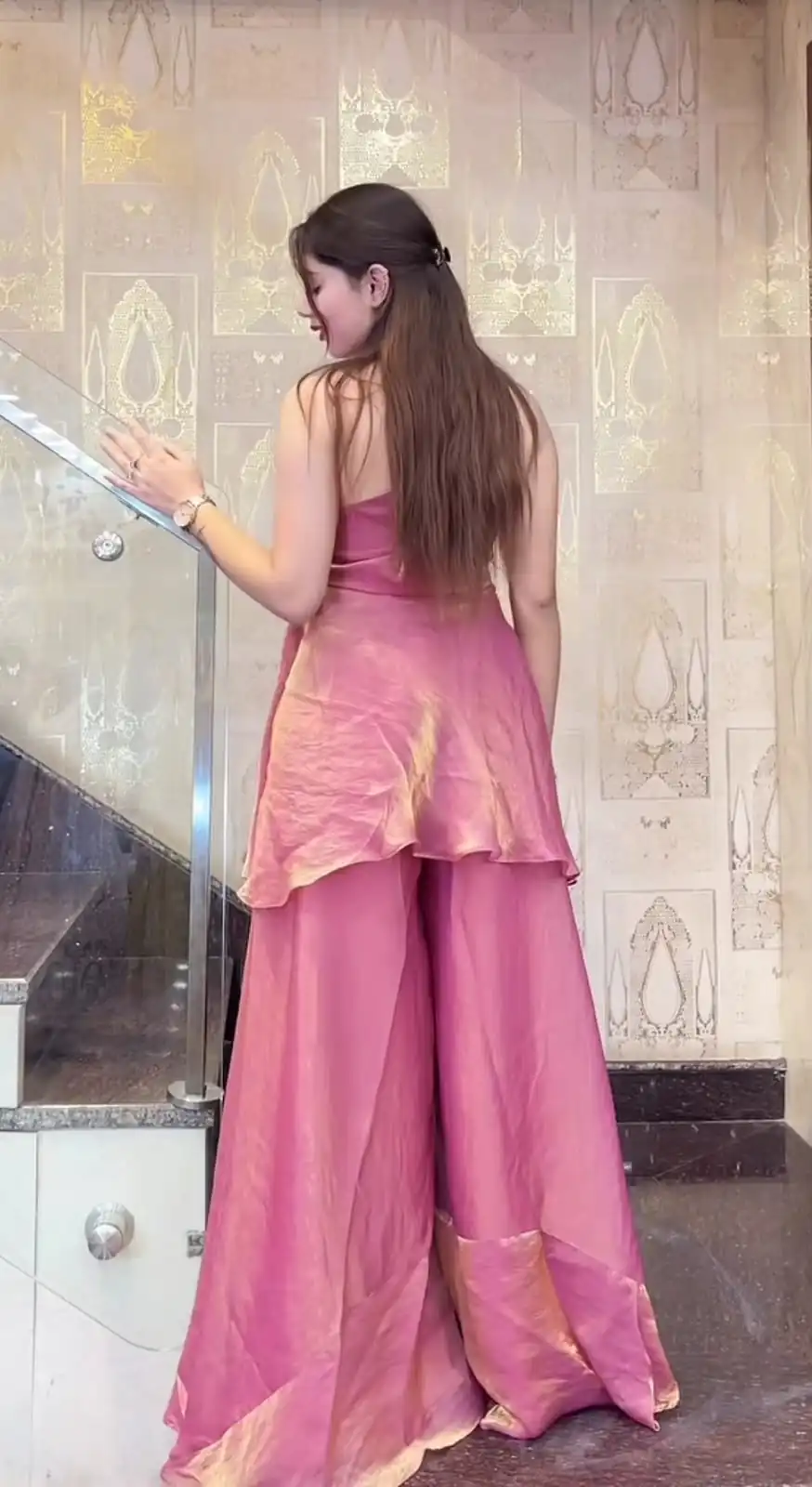 Super Peach Fendy Silk Bids Hand Work Salwar Suit - Image 6