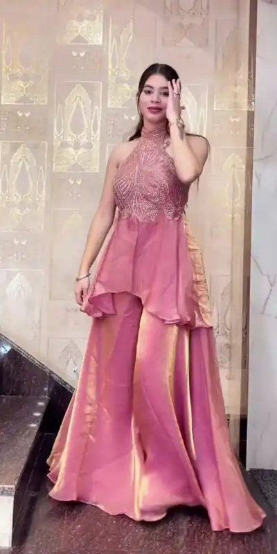 Alternative view of Super Peach Fendy Silk Bids Hand Work Salwar Suit